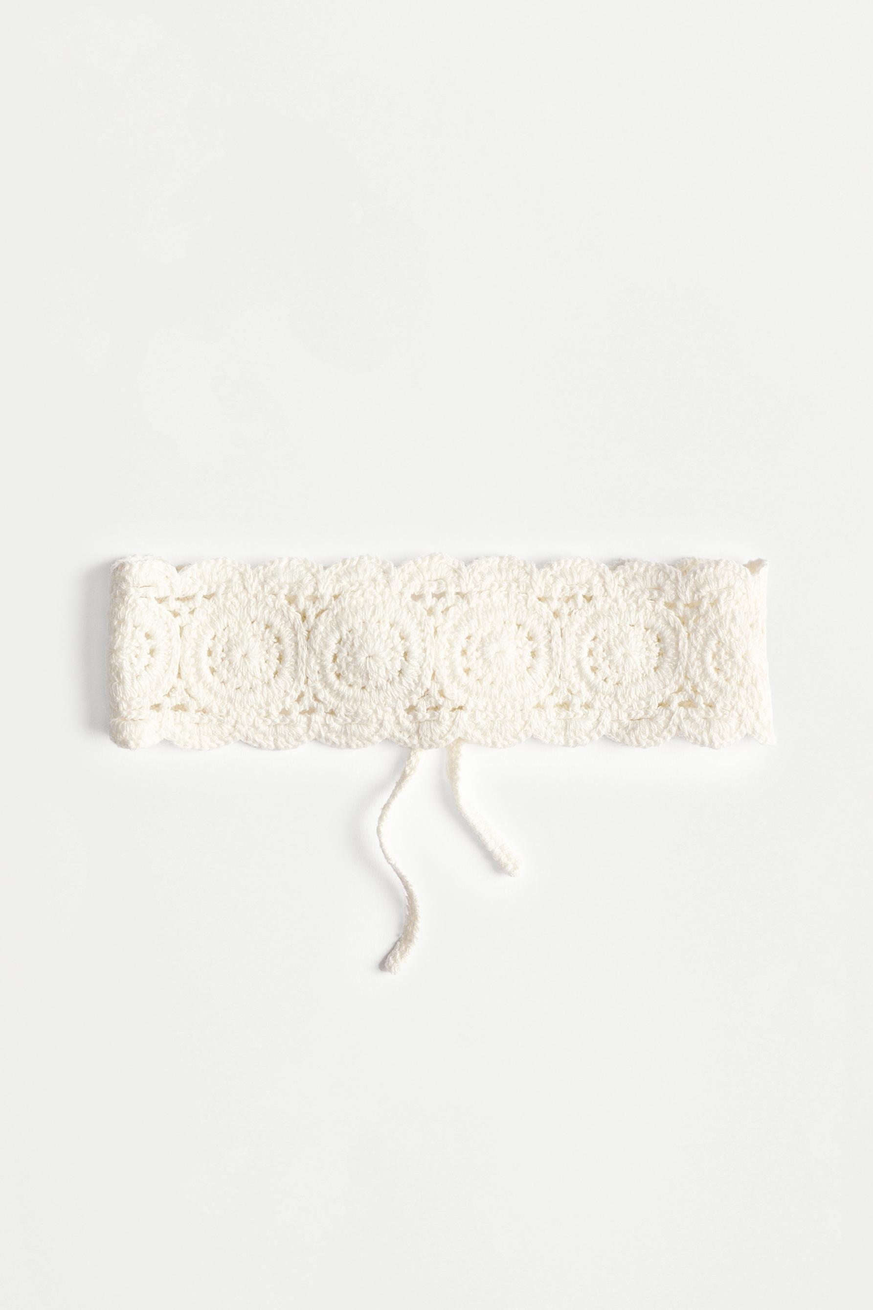 Crochet-effect headband — ECRU/WHITE