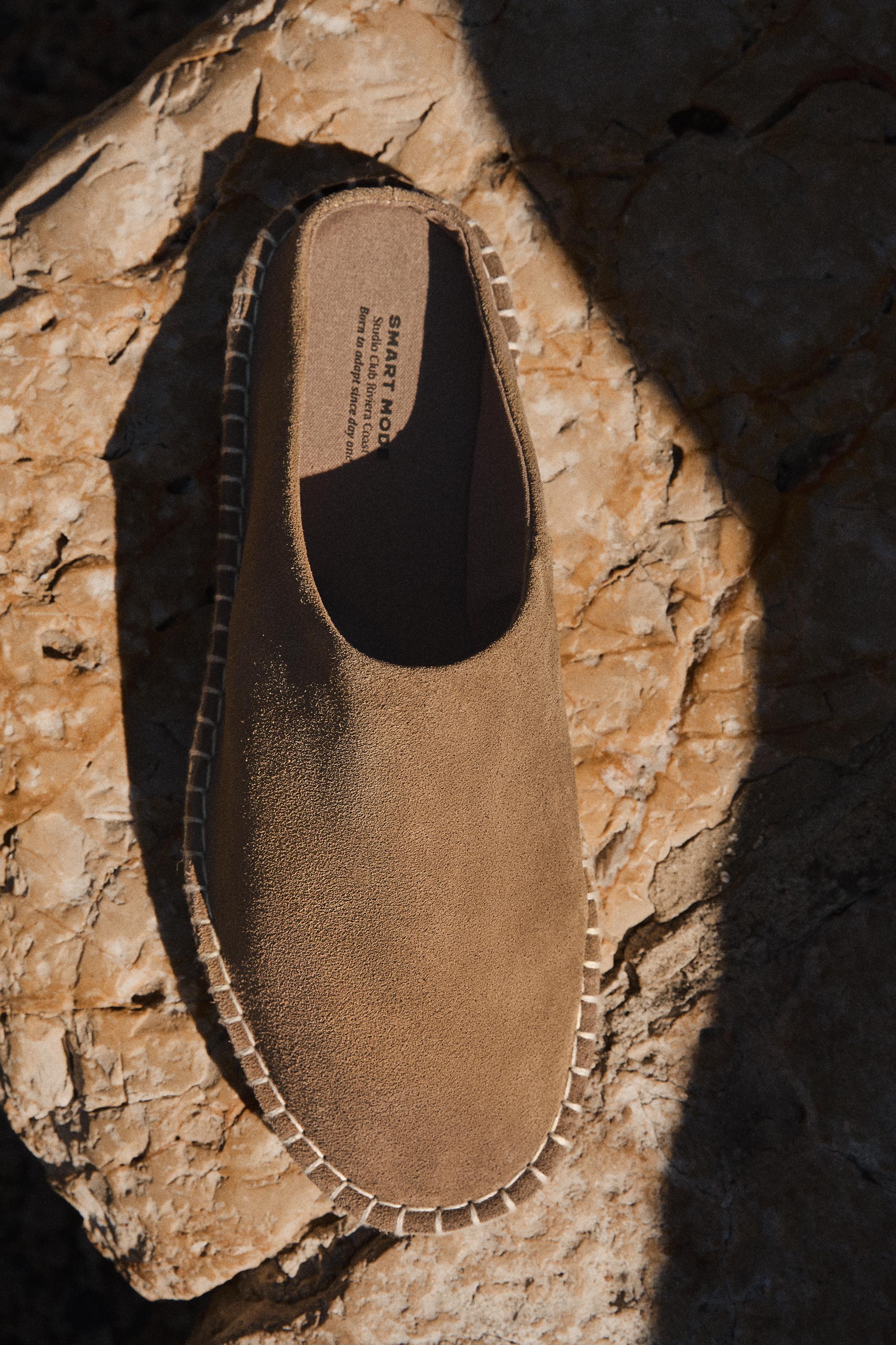 Jute-effect leather clogs — BROWN
