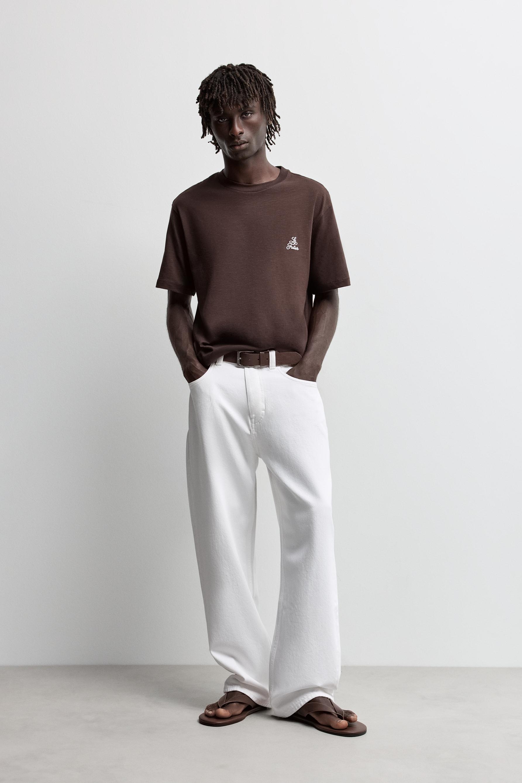 Embroidered T-shirt — DARK BROWN