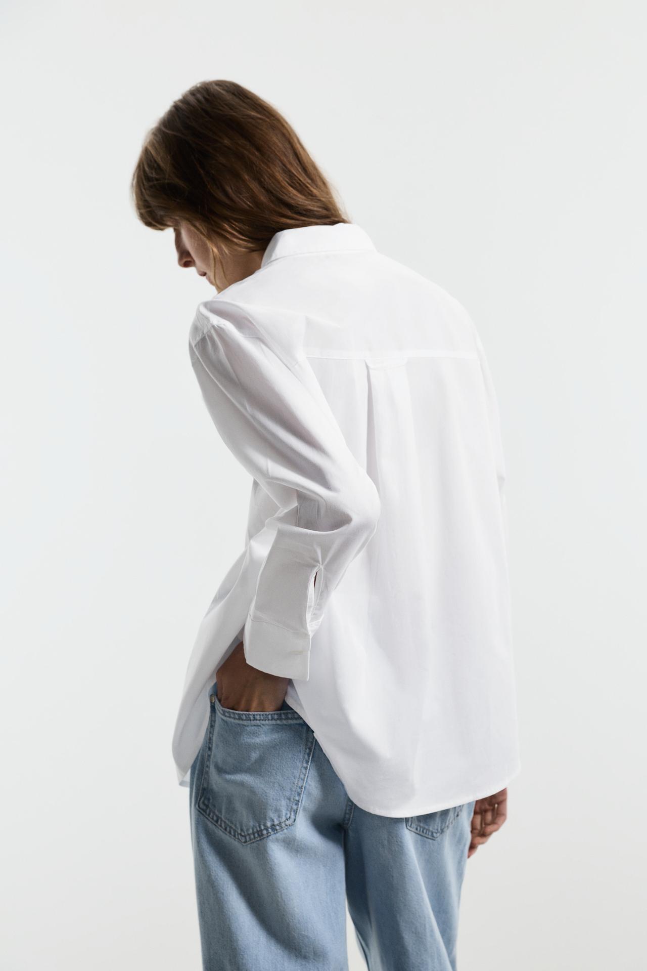 Basic striped poplin shirt — WHITE