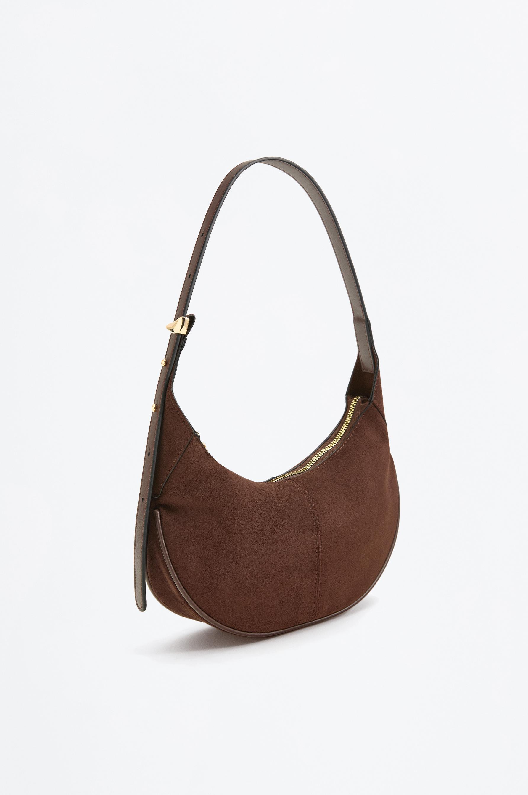 Faux Suede Shoulder Bag — BROWN