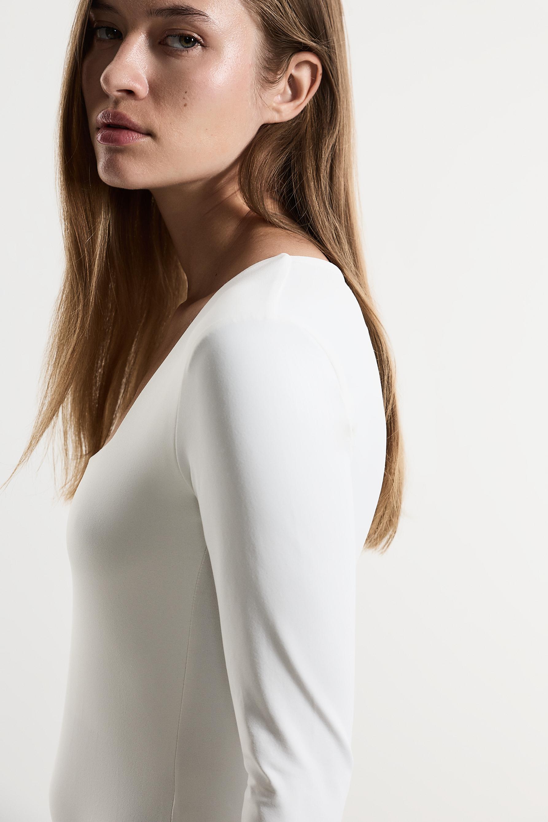 Polyamide square neckline bodysuit — WHITE