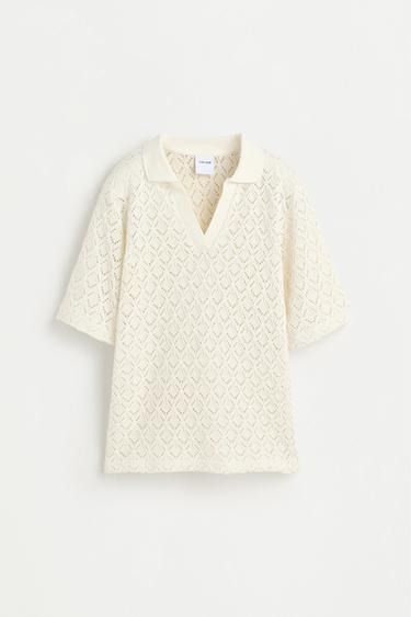 Crochet-effect polo shirt — OFF WHITE 6