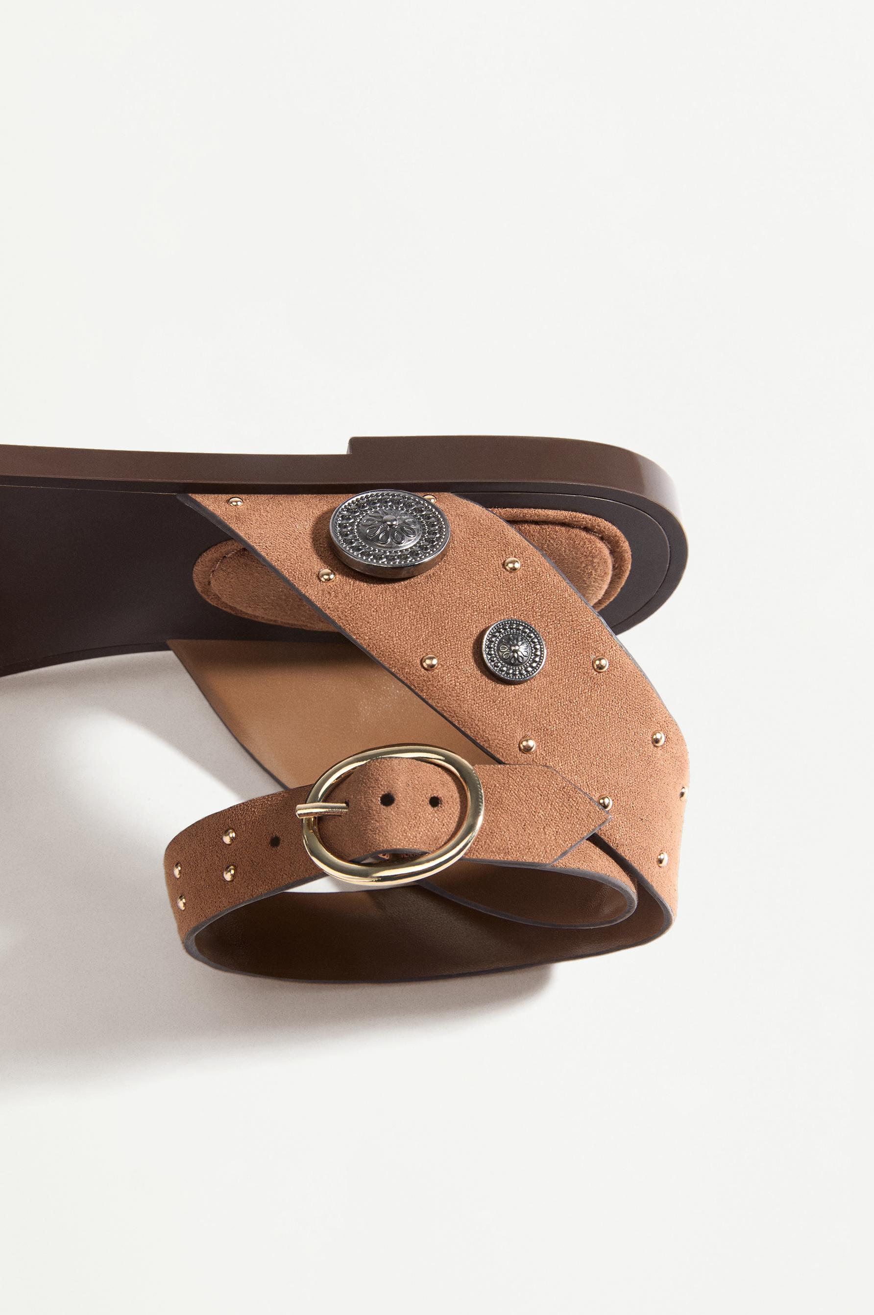Studded flat slider sandals — LEATHER