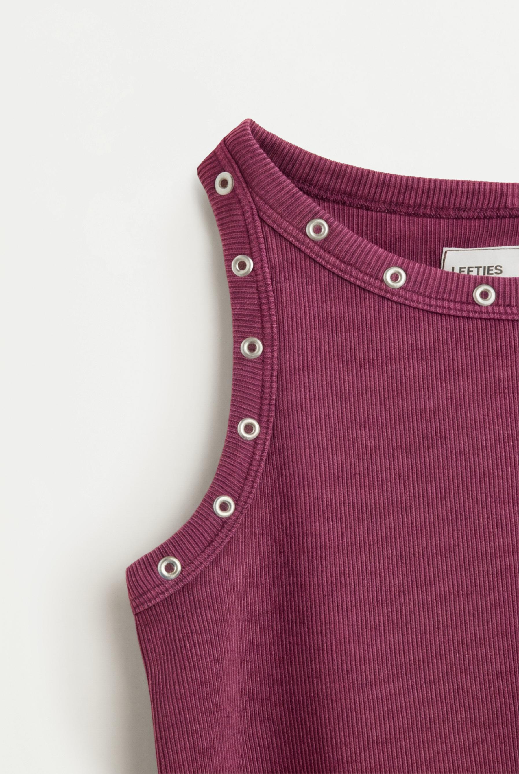 Ribbed eyelet top — PURPLE