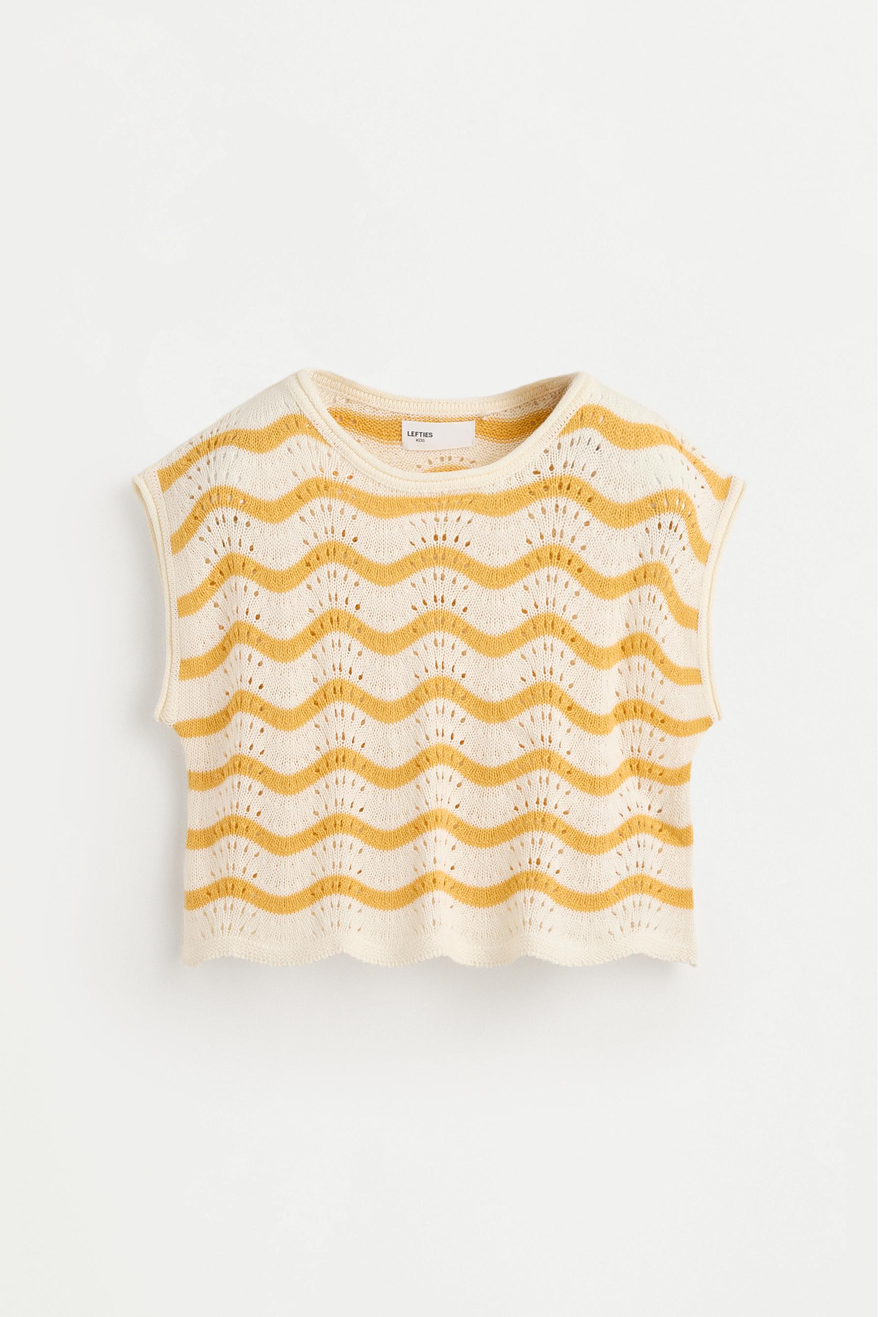 Wavy cutwork knit top — MUSTARD