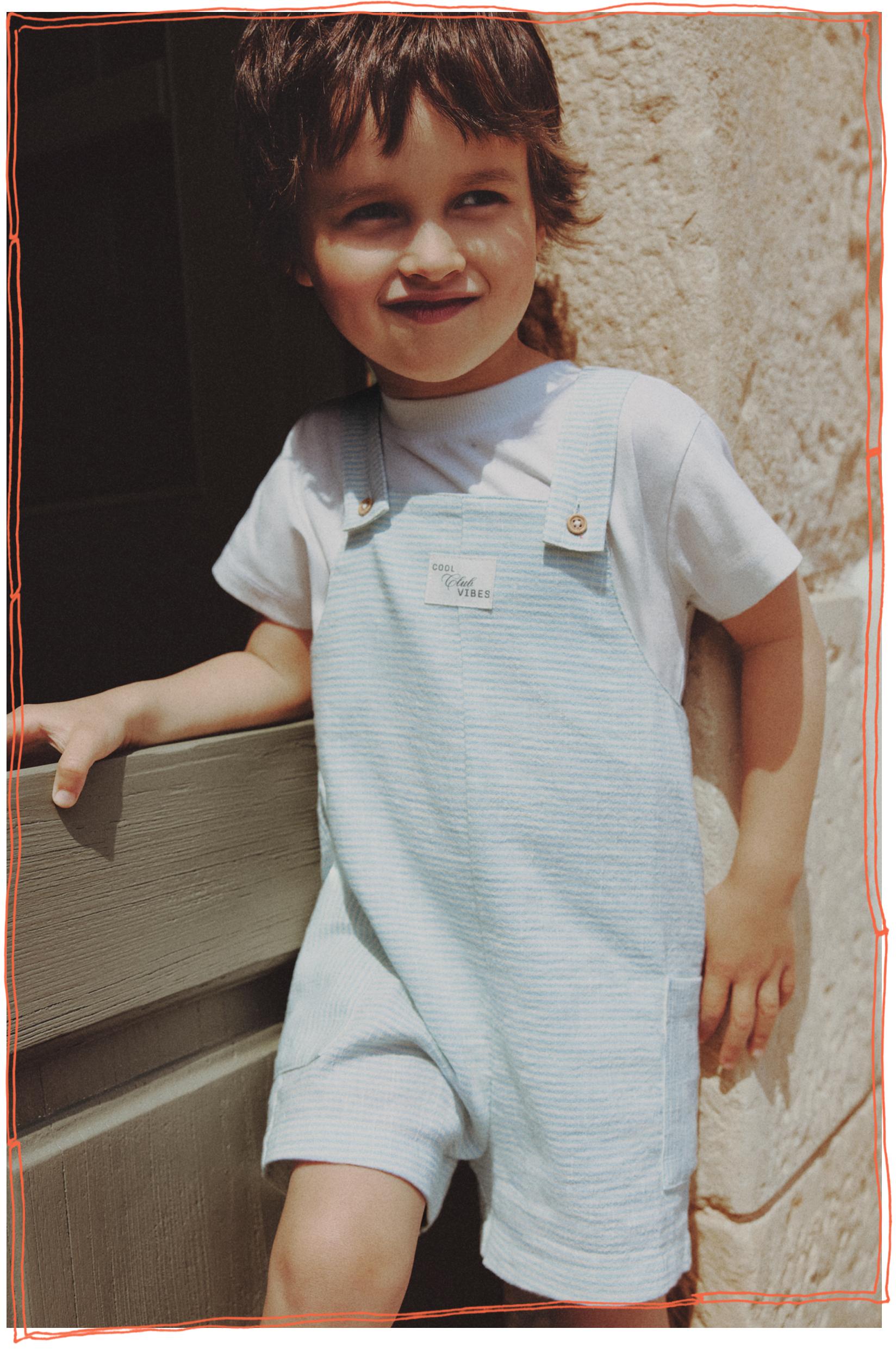 Striped short dungarees — PASTEL BLUE