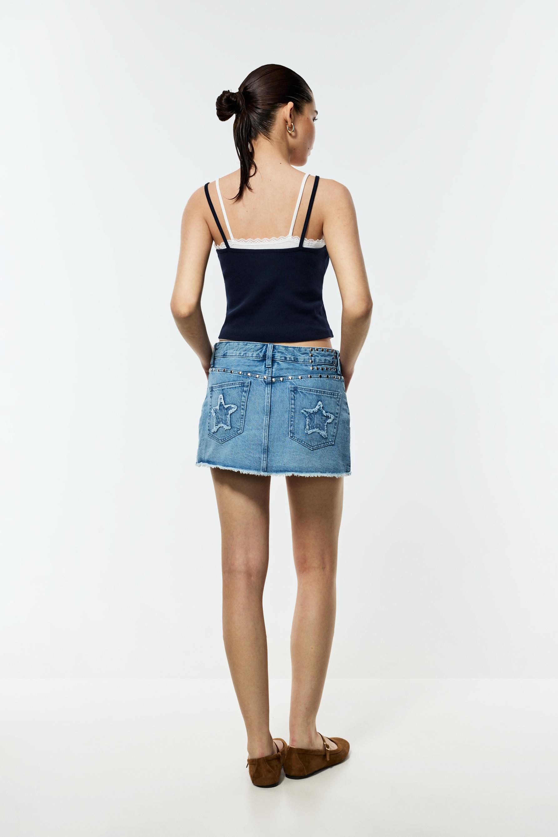 Studded denim skirt — INDIGO