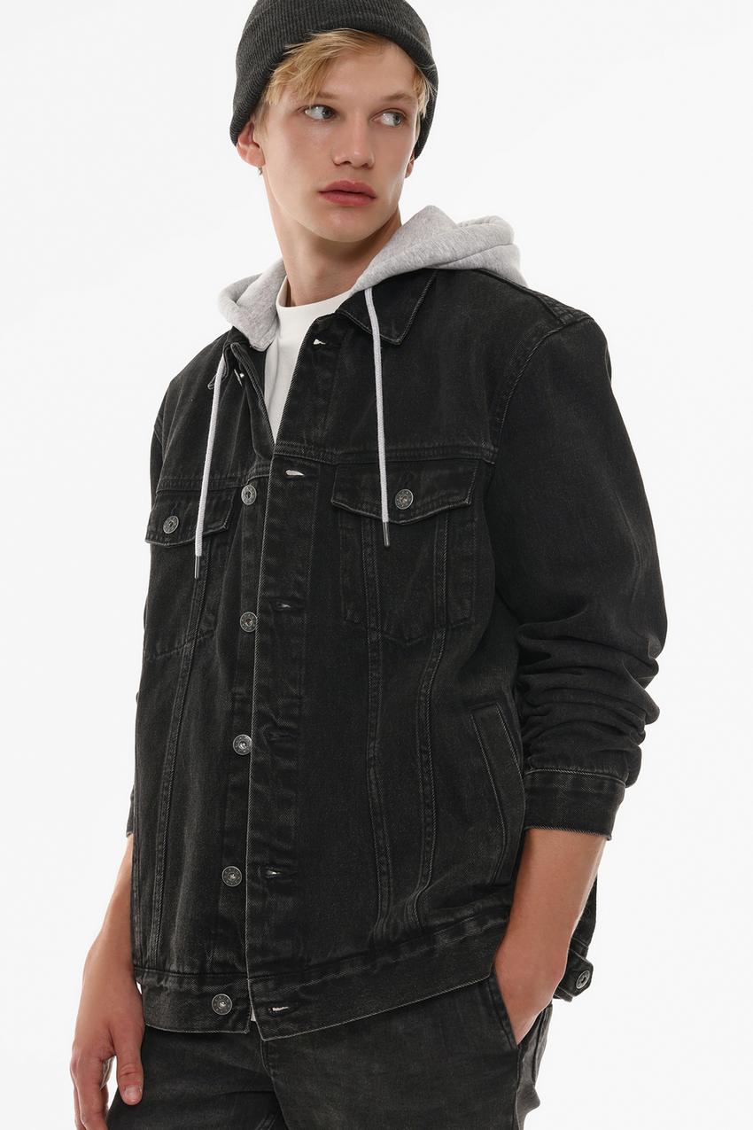 Abbigliamento Giacca Di Jeans Nera Uomo Giubbotto In Denim Con