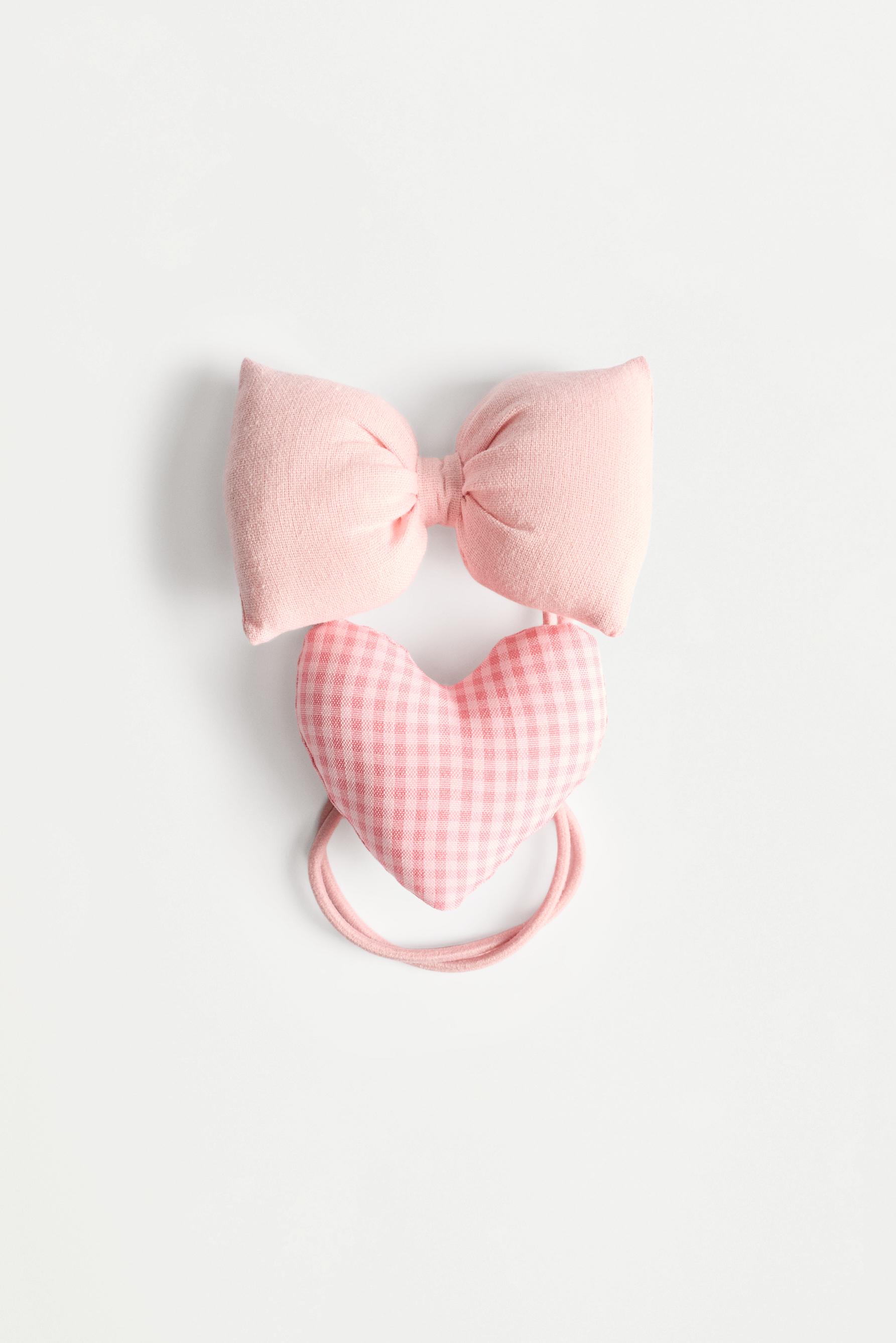 Heart and bow hair ties (2-pack) — PINK