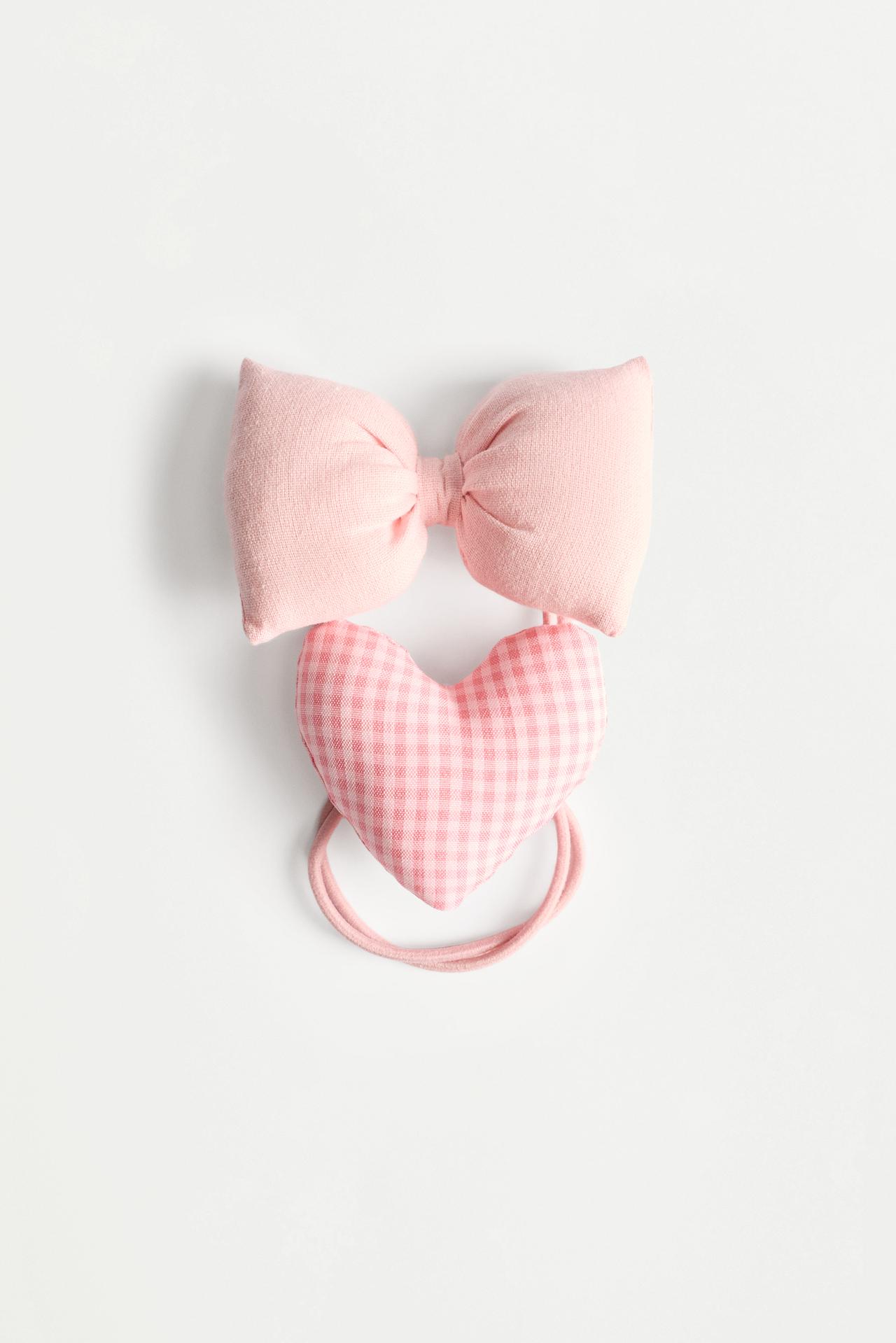 Heart and bow hair ties (2-pack) — PINK