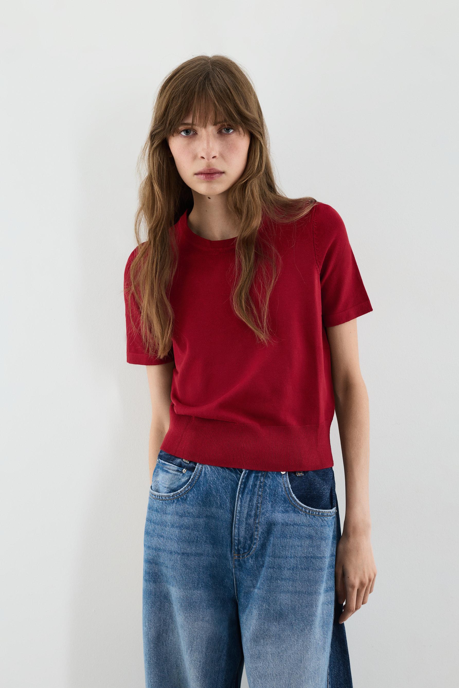 Basic short sleeve sweater — RED