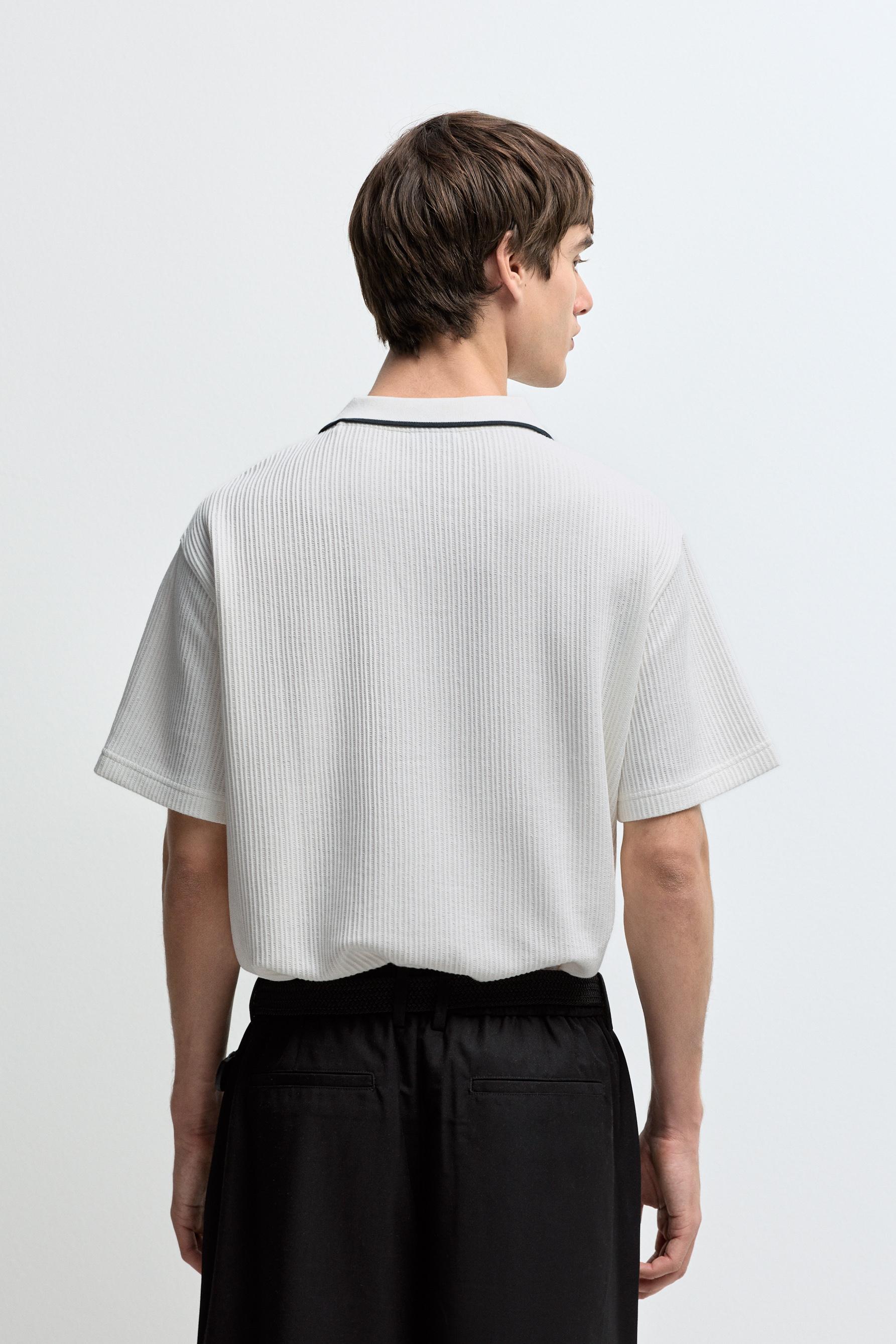 Contrast rib polo shirt — PINKISH WHITE