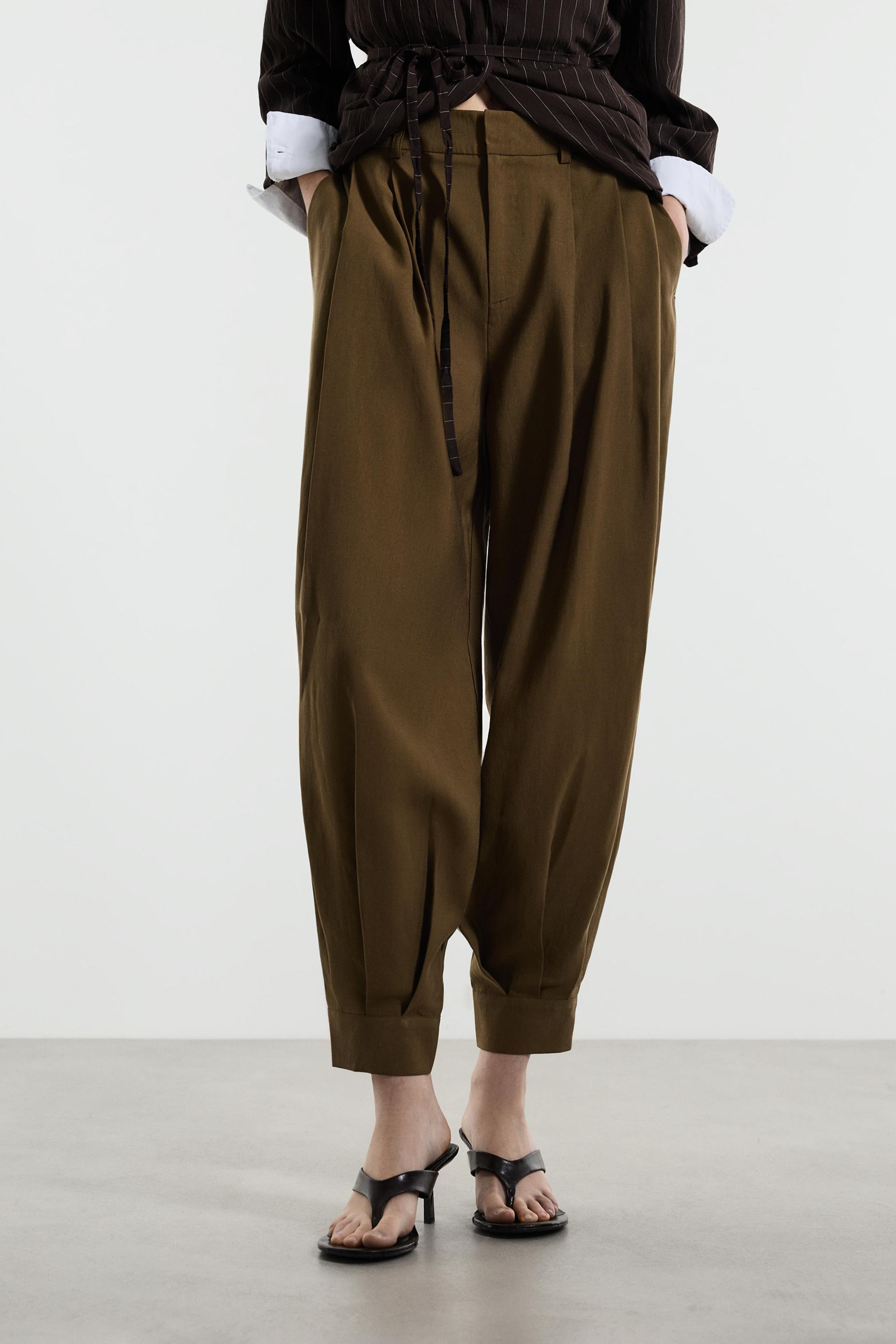 Pleated sarouel trousers — DARK KHAKI