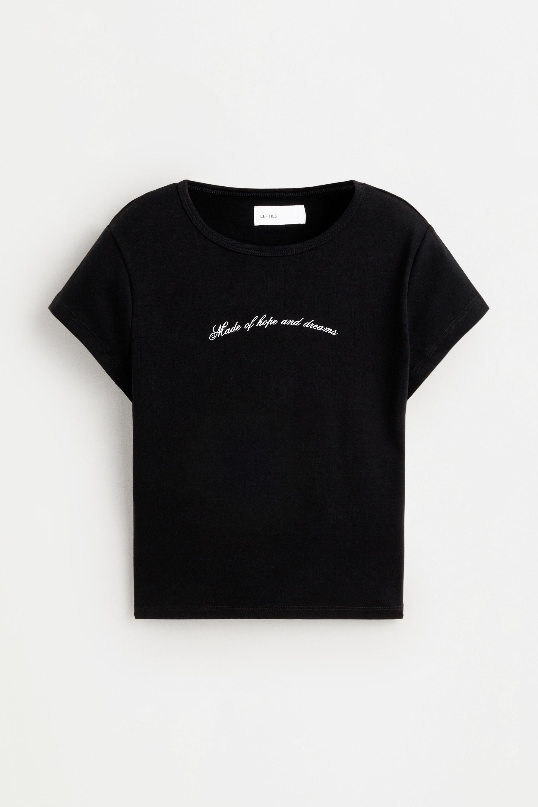 Printed Cropped T-Shirt — BLACK