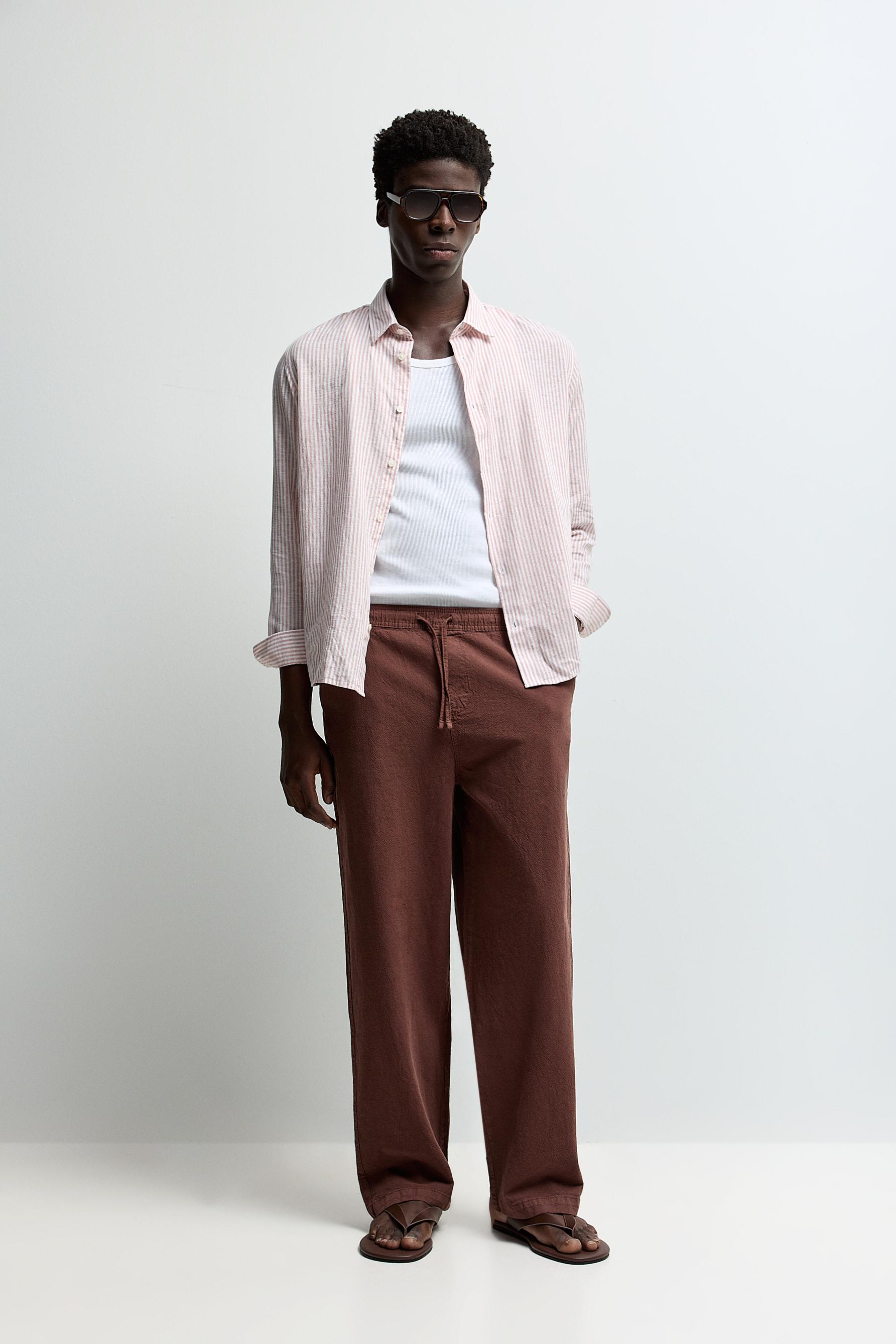Cotton-linen striped shirt — LIGHT SALMON PINK
