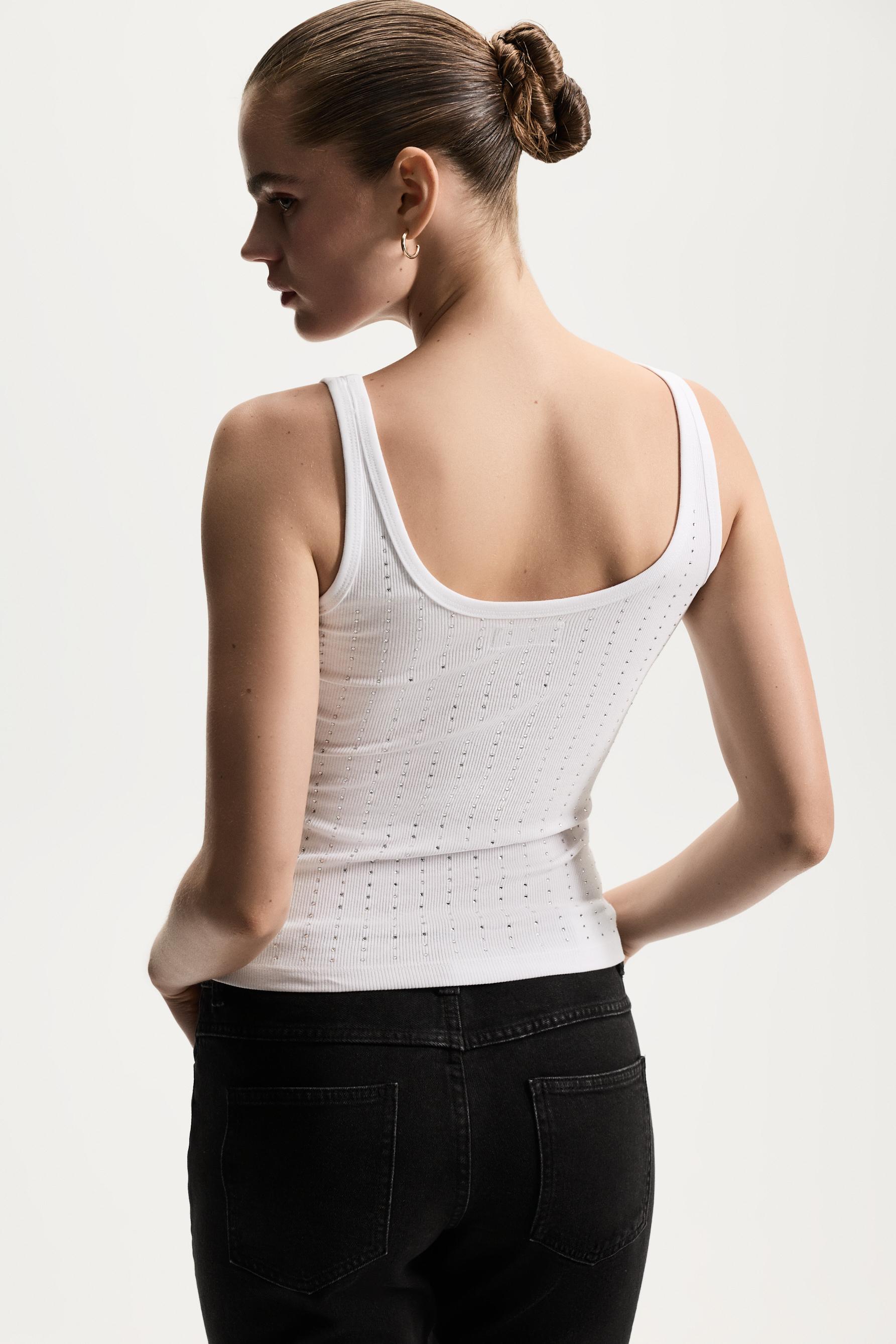 Ribbed rhinestone T-shirt — OFF WHITE
