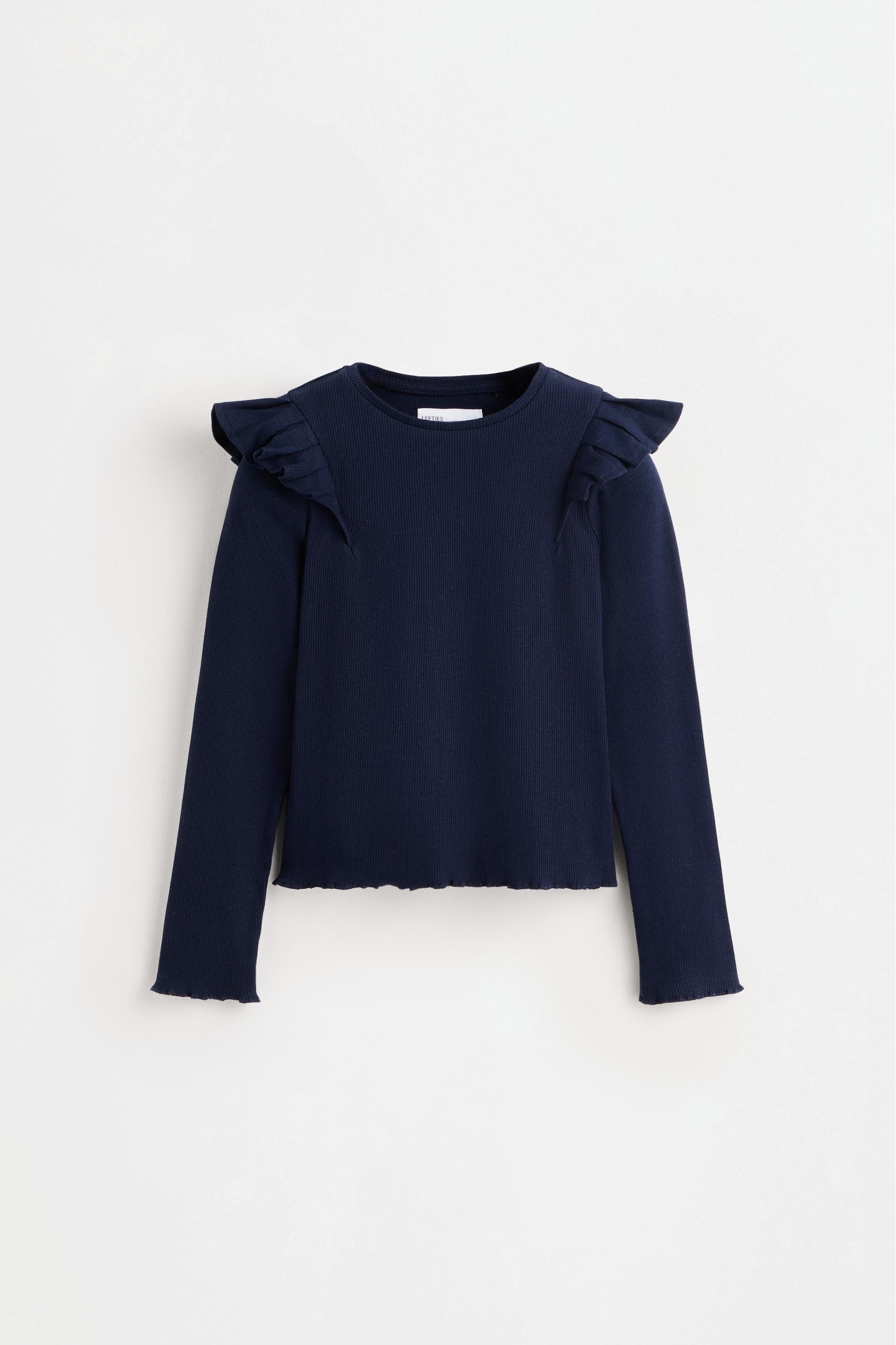 Ribbed Ruffle T-shirt — NAVY