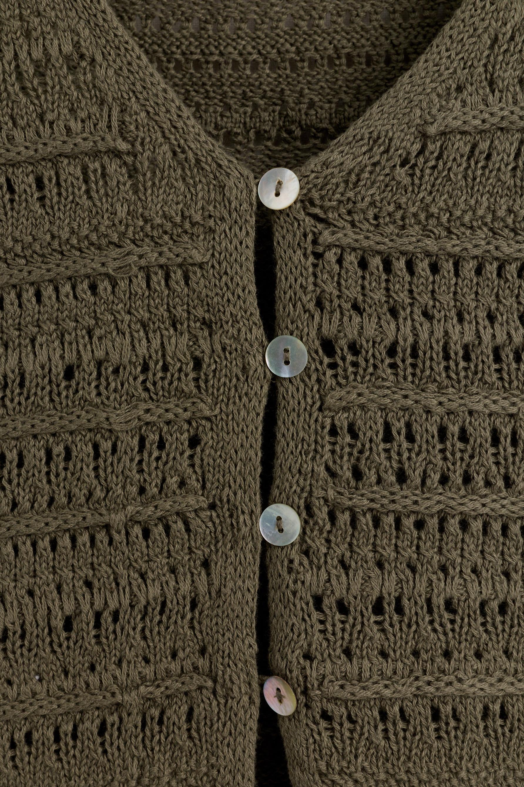 Cutwork knit top — KHAKI