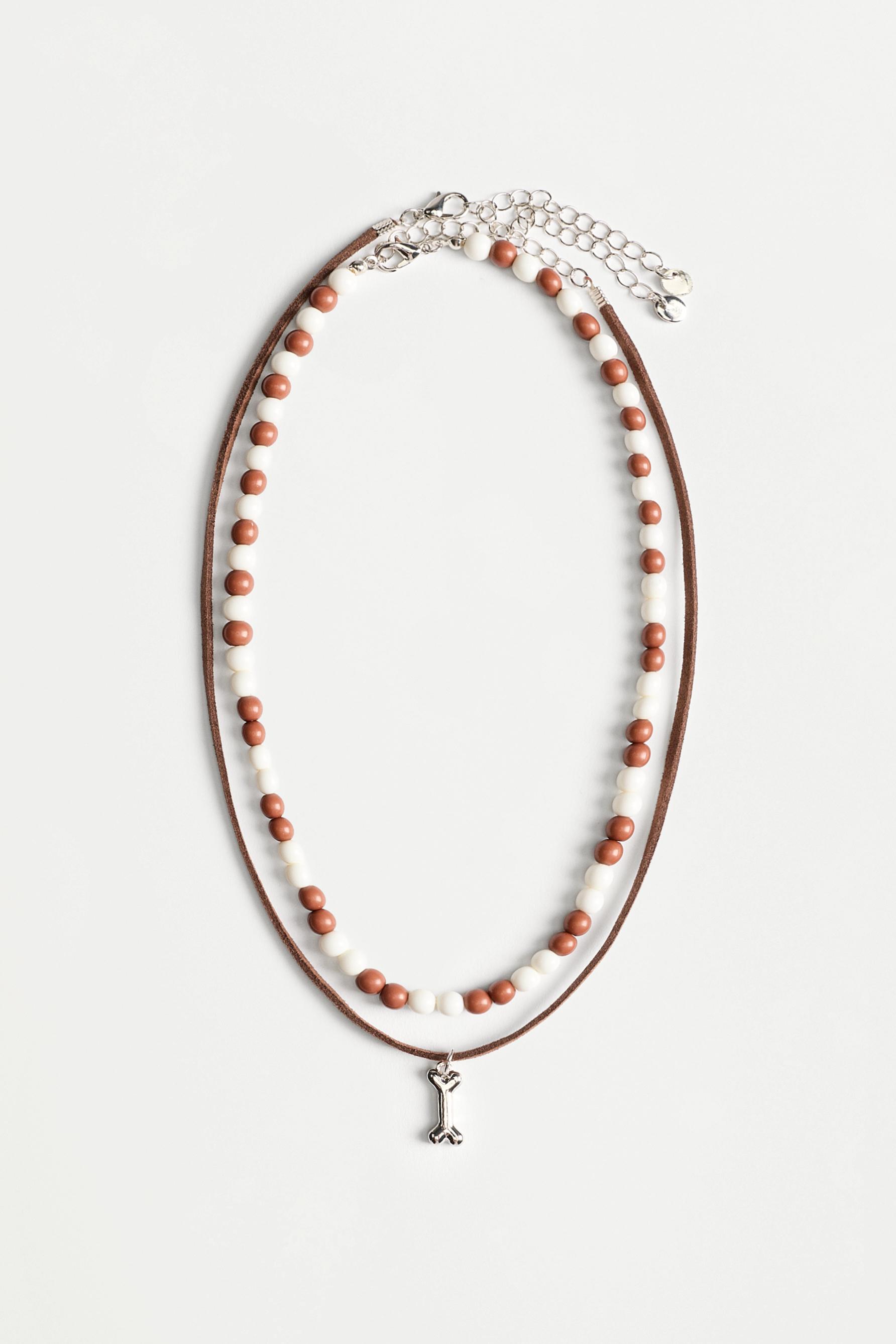 Double-strand bone necklace — BROWN