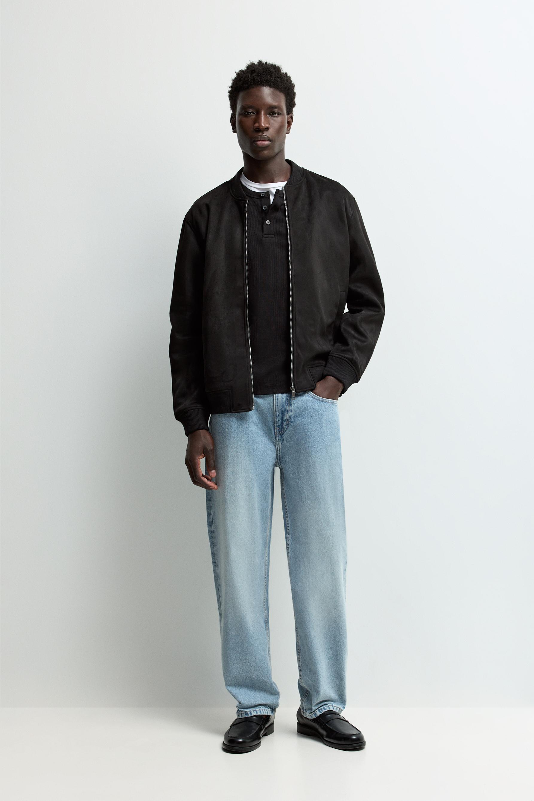 Faux suede bomber jacket — BLACK