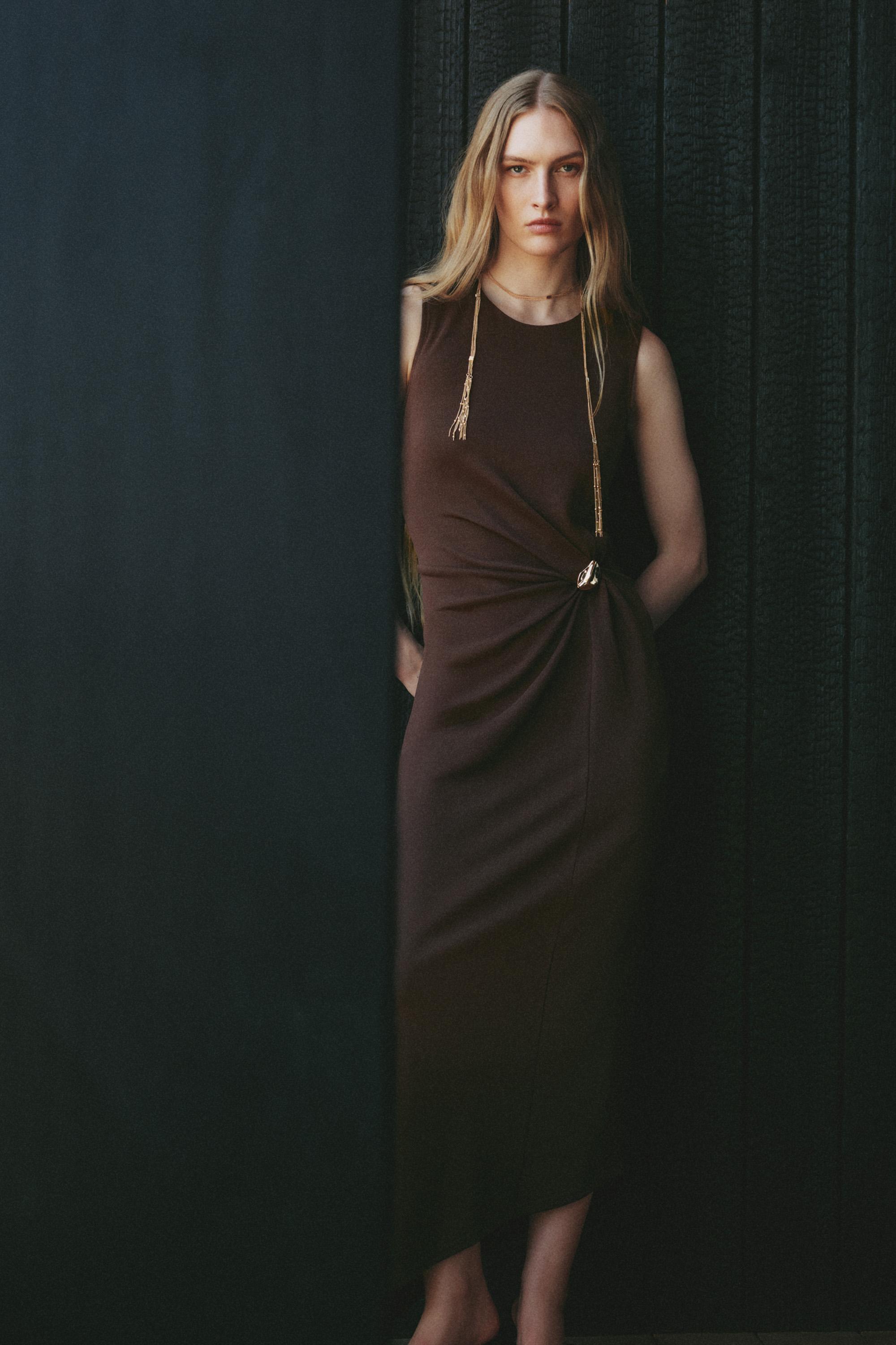 Jewel midi dress — BROWN