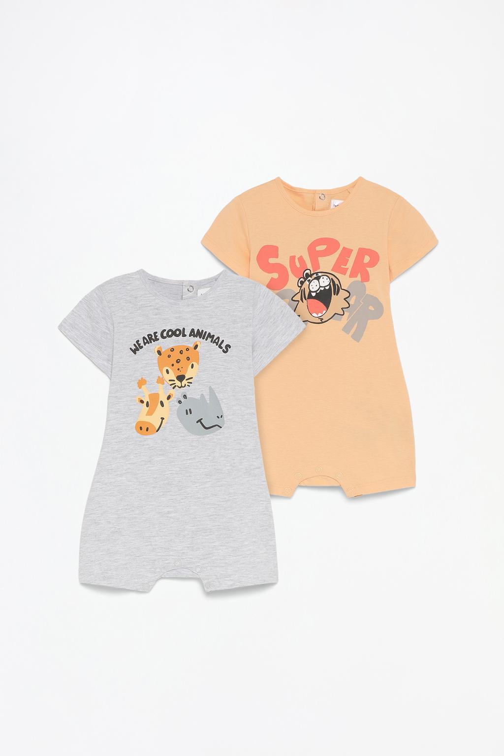 2-pack of sleepsuits with animal motifs