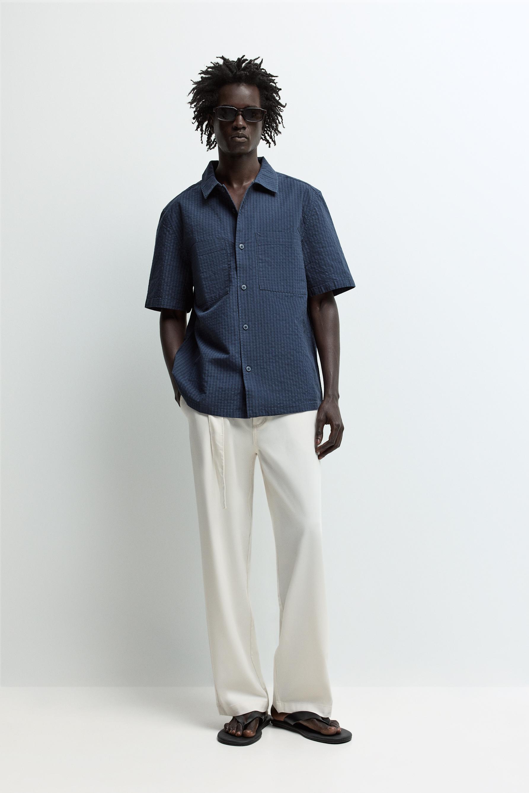 Jacquard shirt with pocket — NAVY