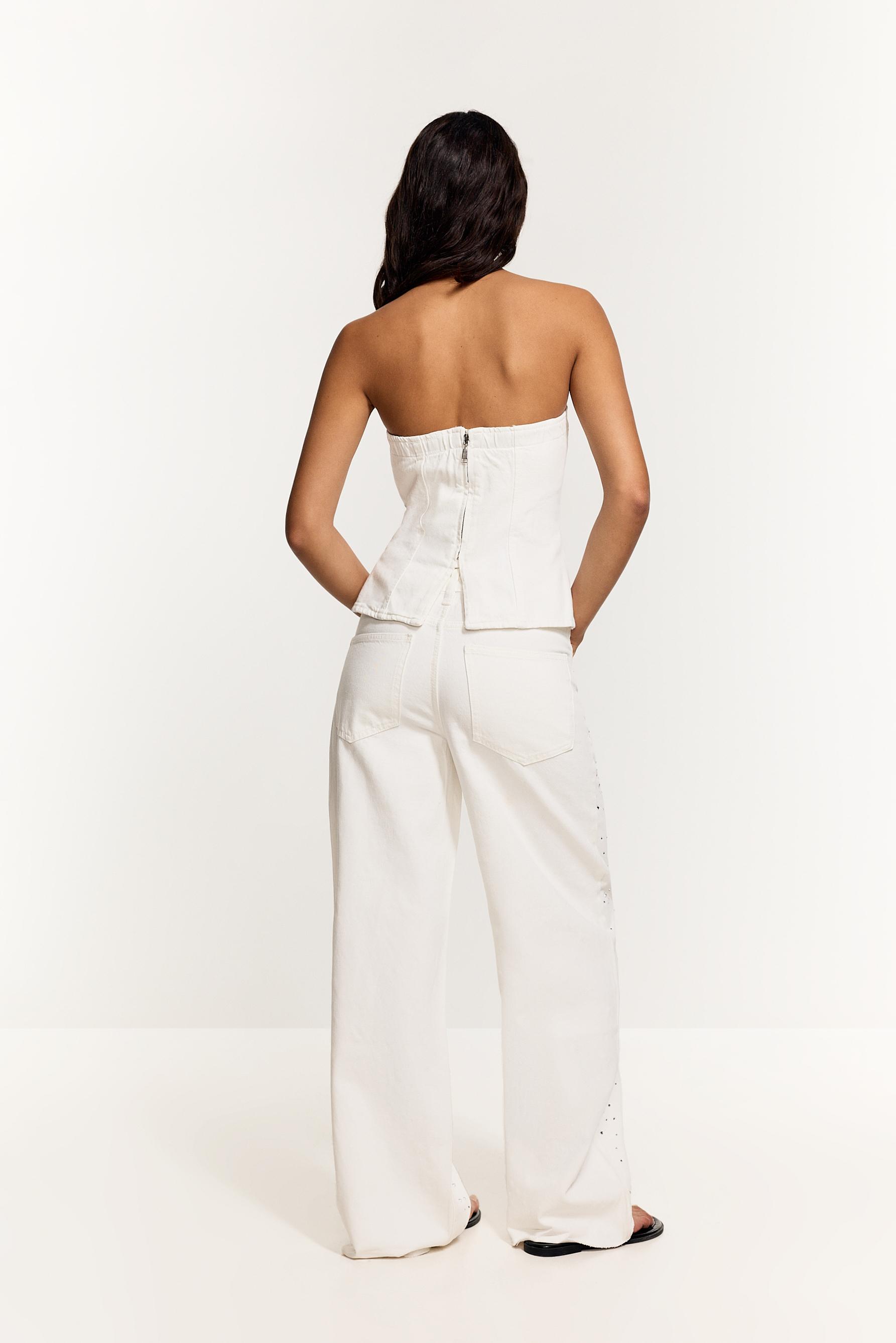 Wide-leg rhinestone jeans — WHITE