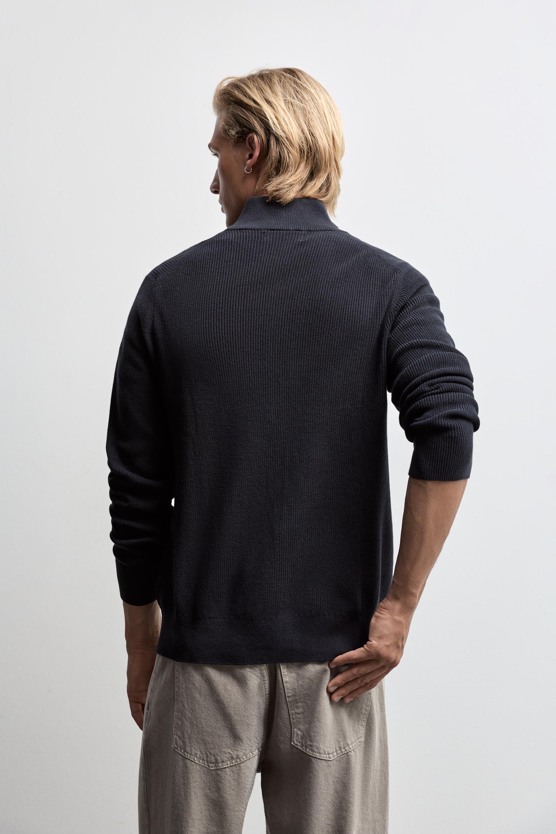 Zip-up knit cardigan — NAVY