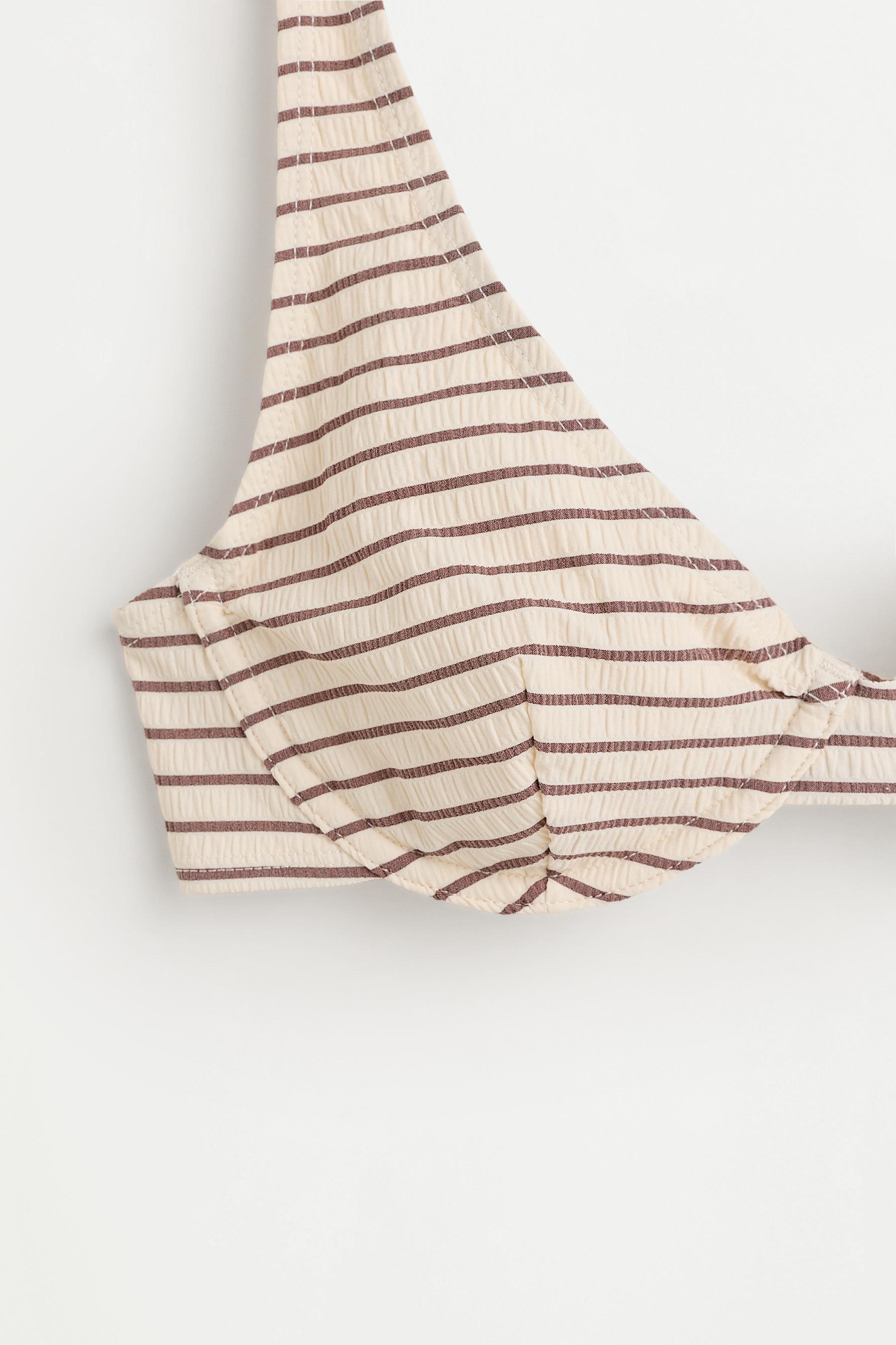 Women's Striped Beige Bikini Top — ECRU/BROWN