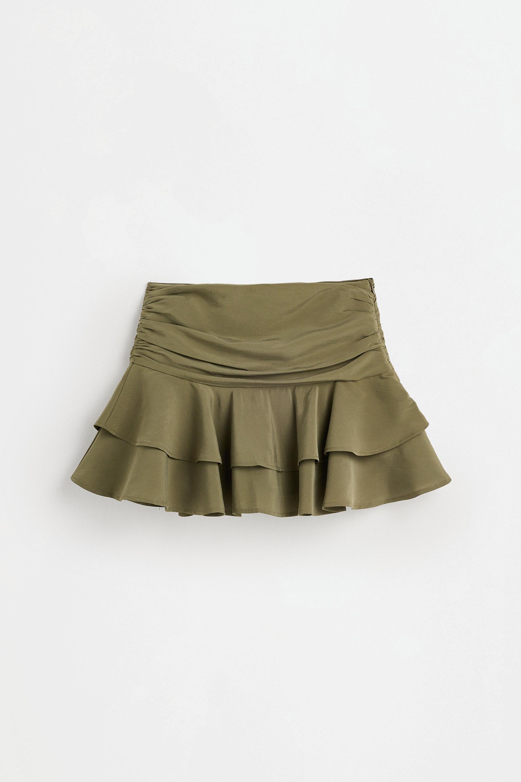 Soft ruffle short skirt — KHAKI
