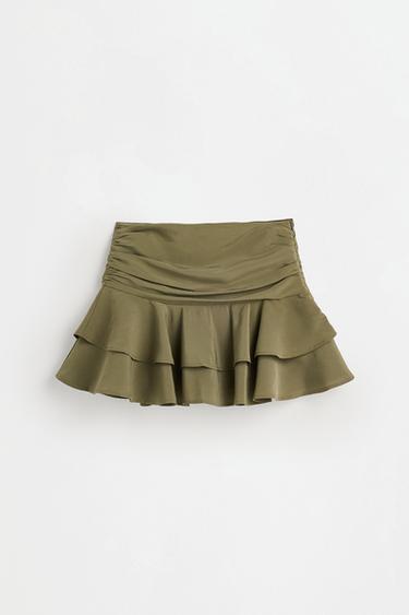 Soft ruffle short skirt — KHAKI 6