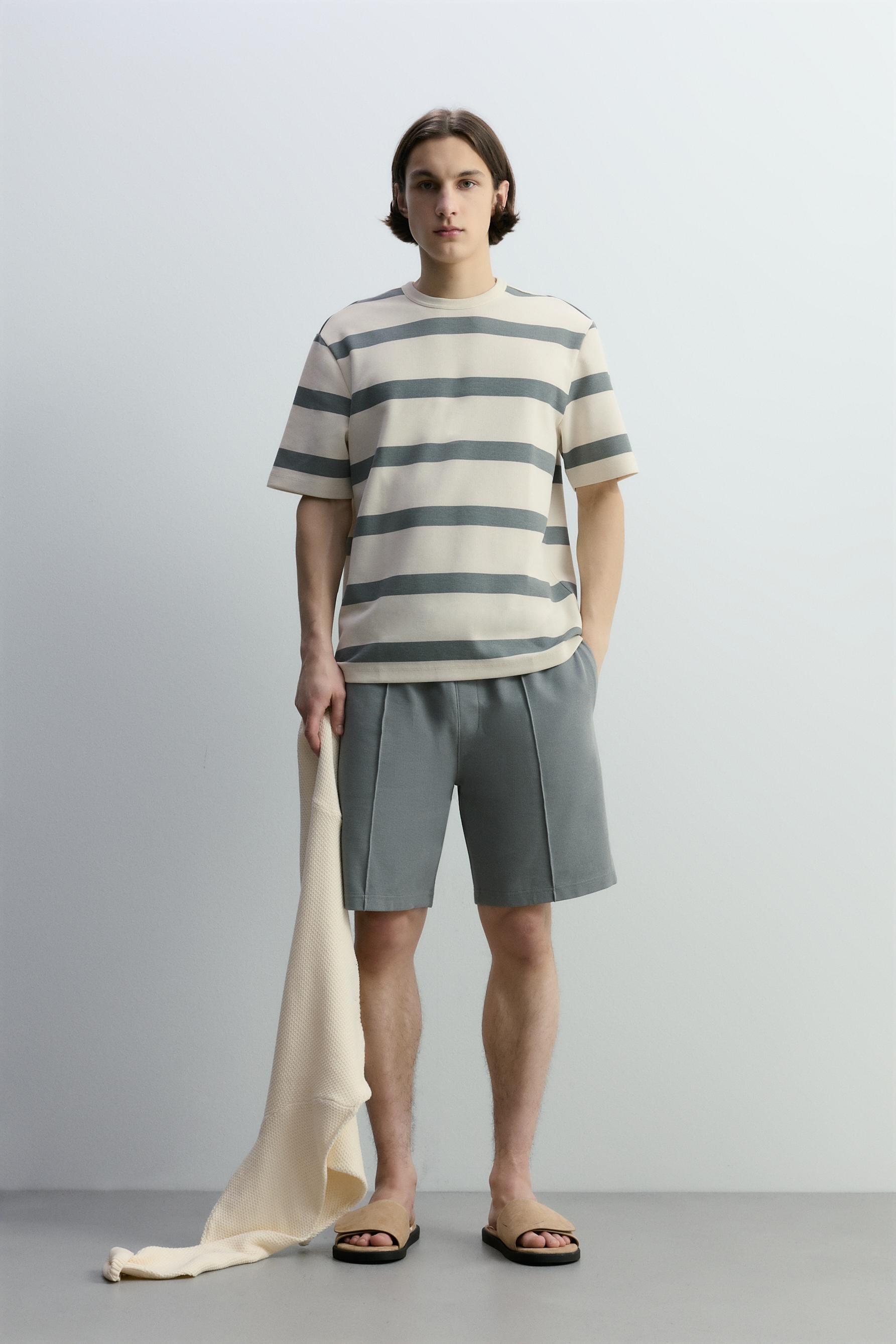 Textured striped T-shirt — BLUE GREY
