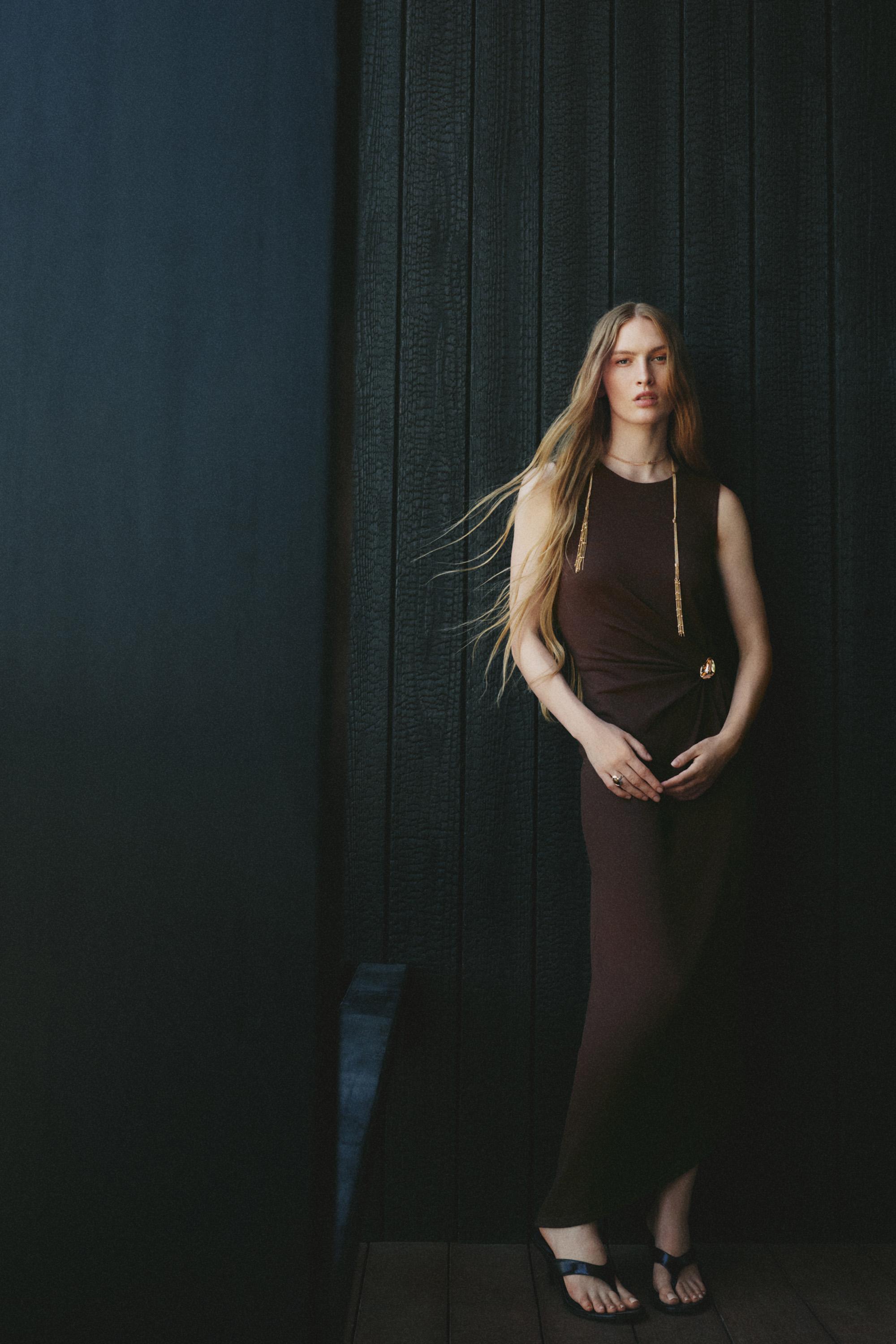Jewel midi dress — BROWN