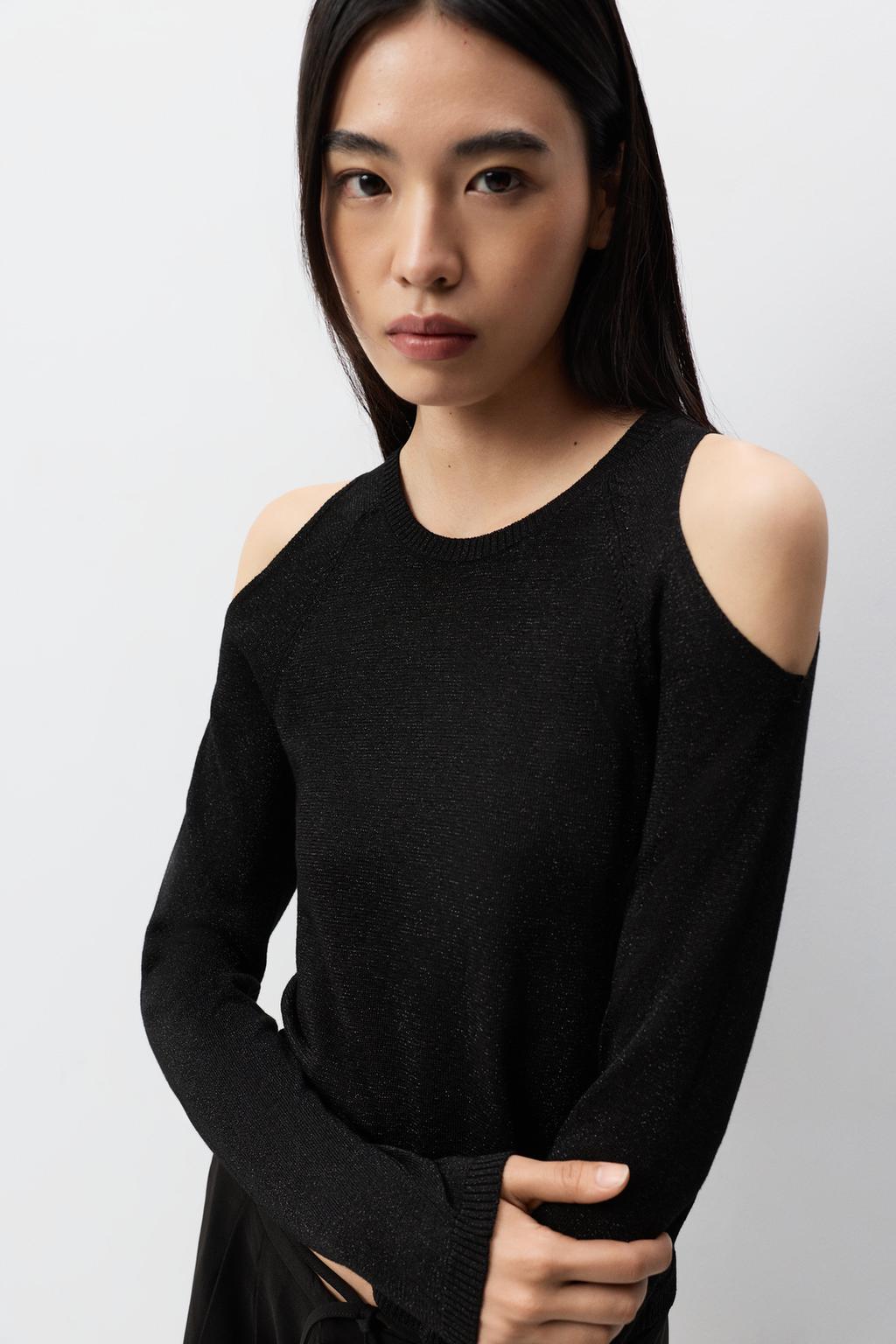 Metallic shoulder split sweater