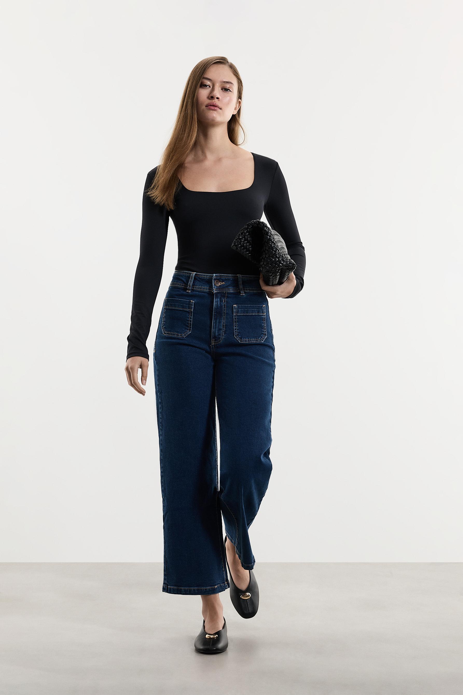 Polyamide square neckline bodysuit — BLACK