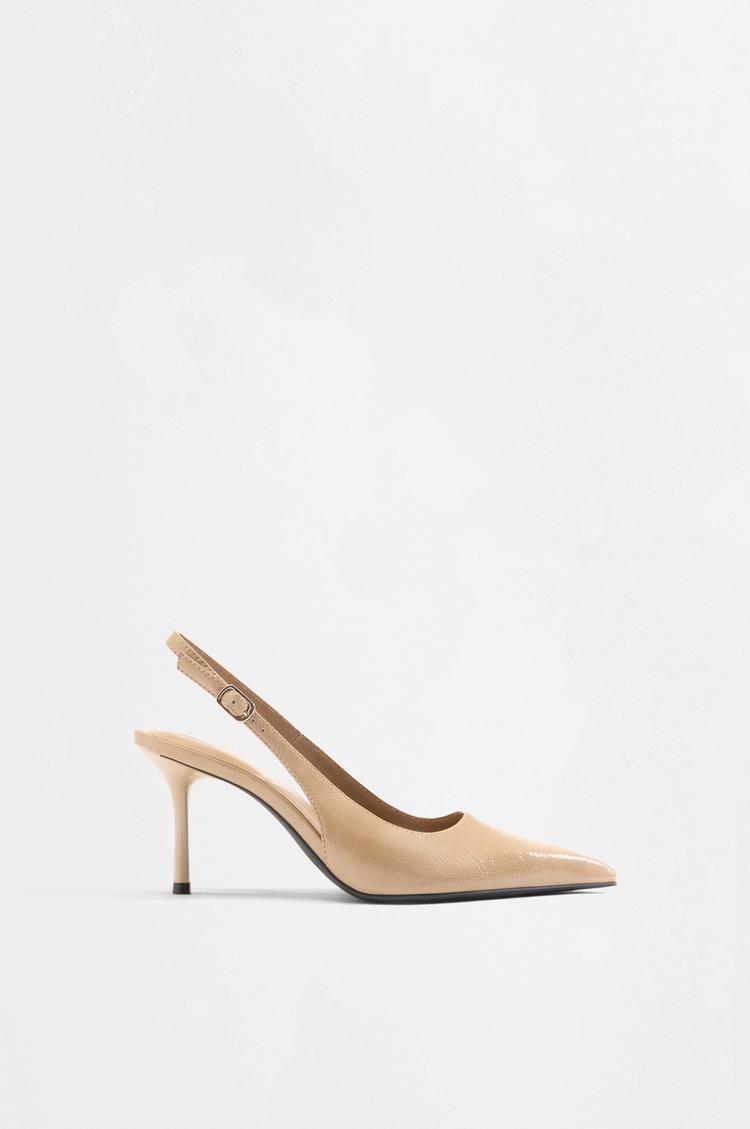 High-heeled slingback shoe — BROWN
