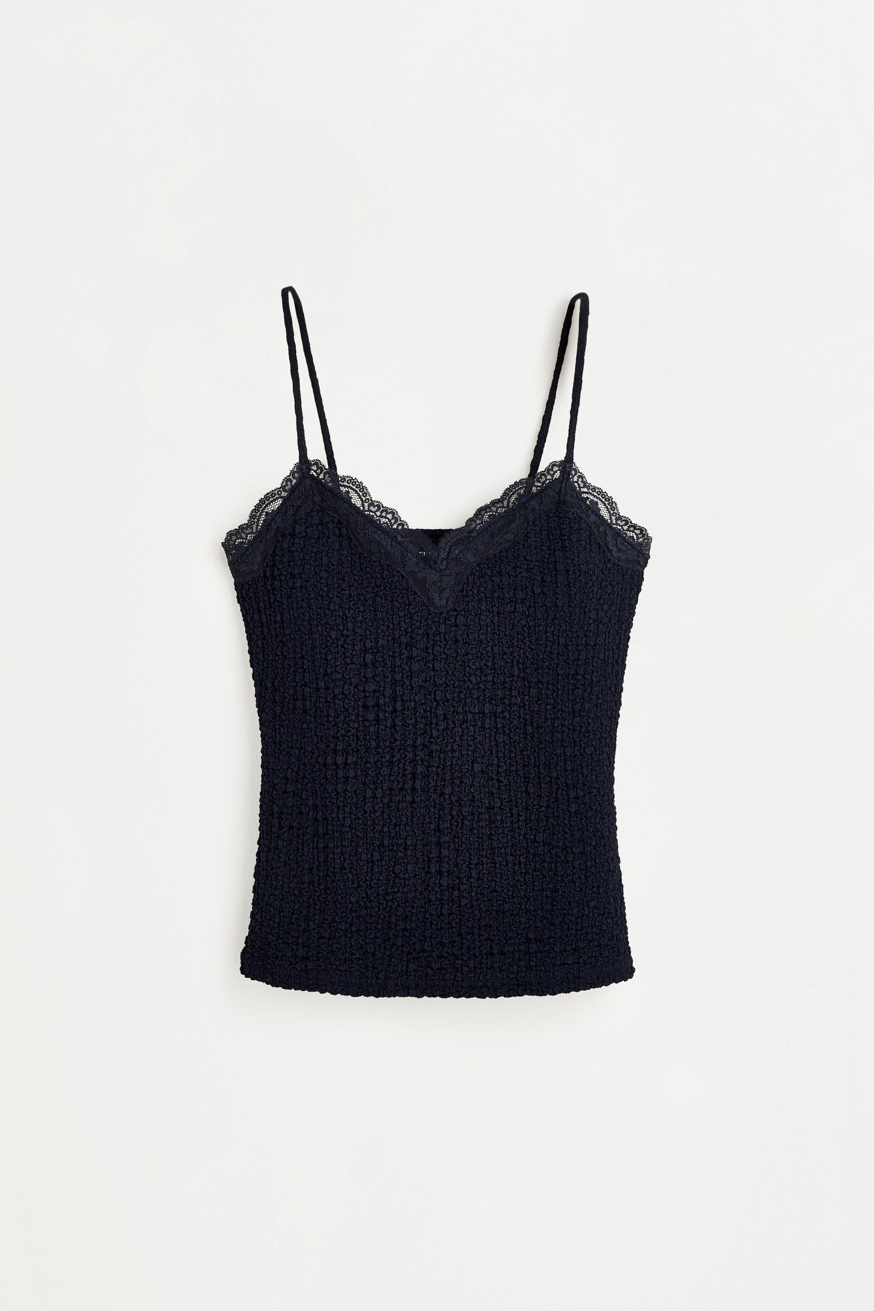 Textured strappy top — NAVY