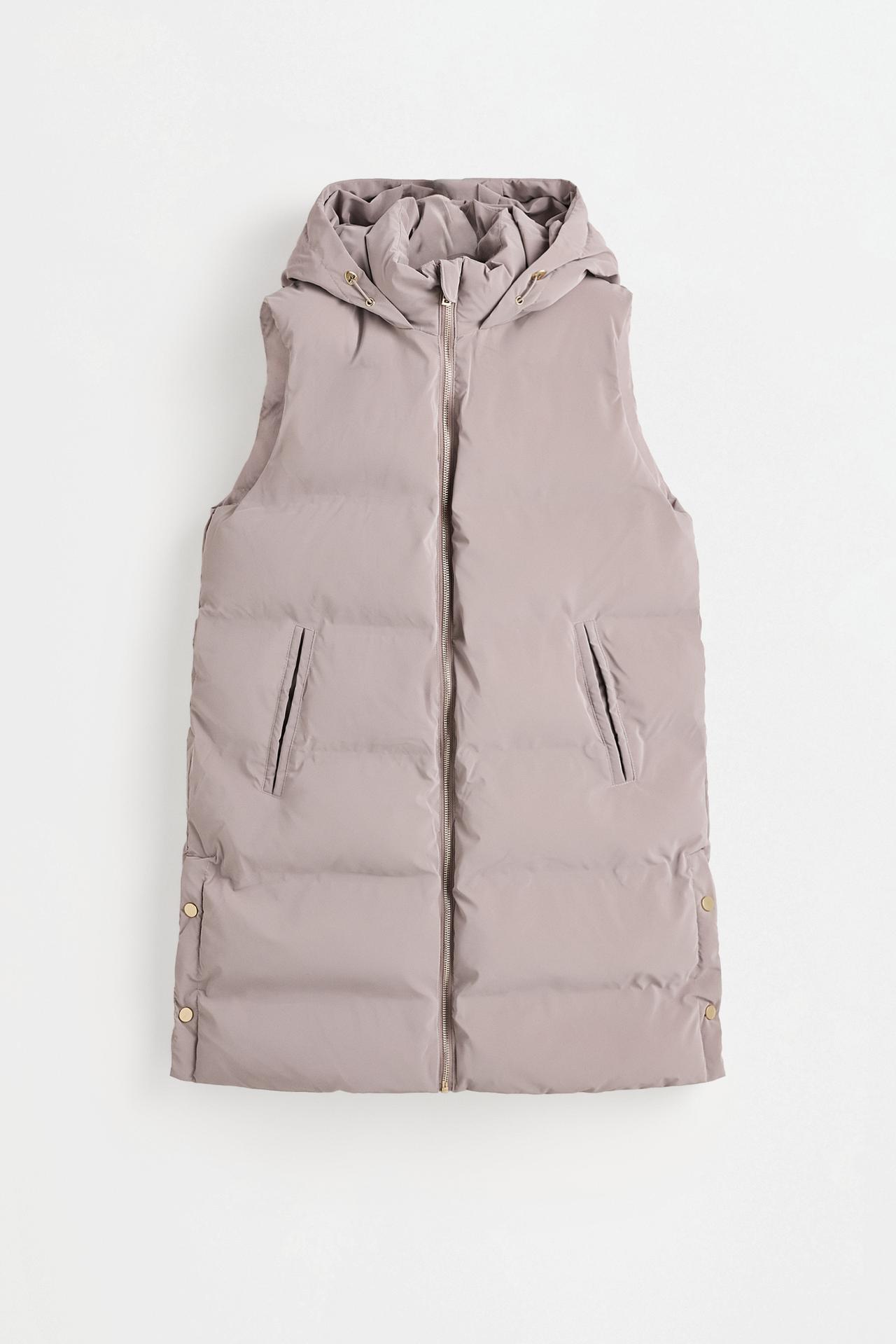 Long quilted gilet — PEARL GREY