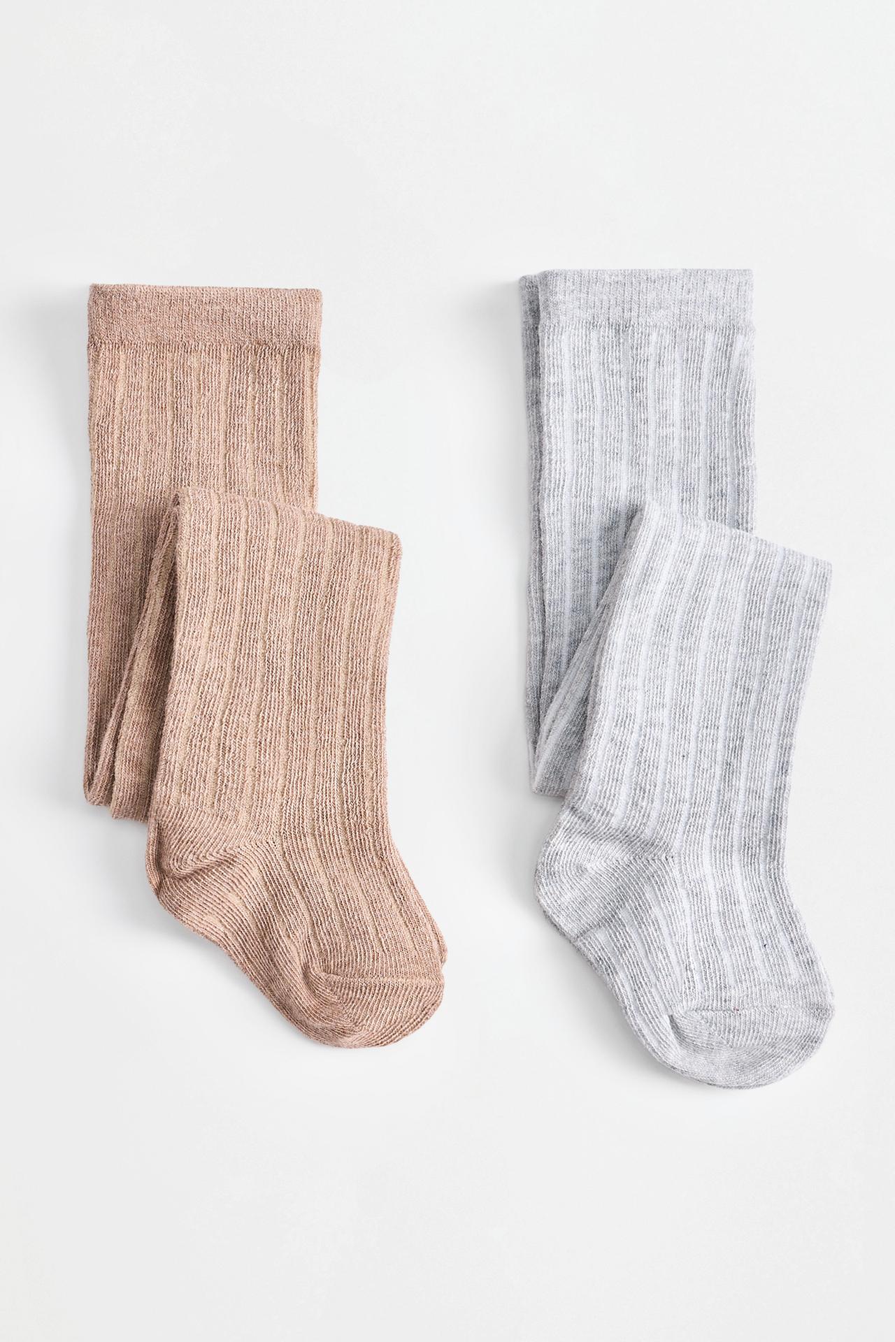 Ribbed Tights (2-Pack) — GREY/BEIGE