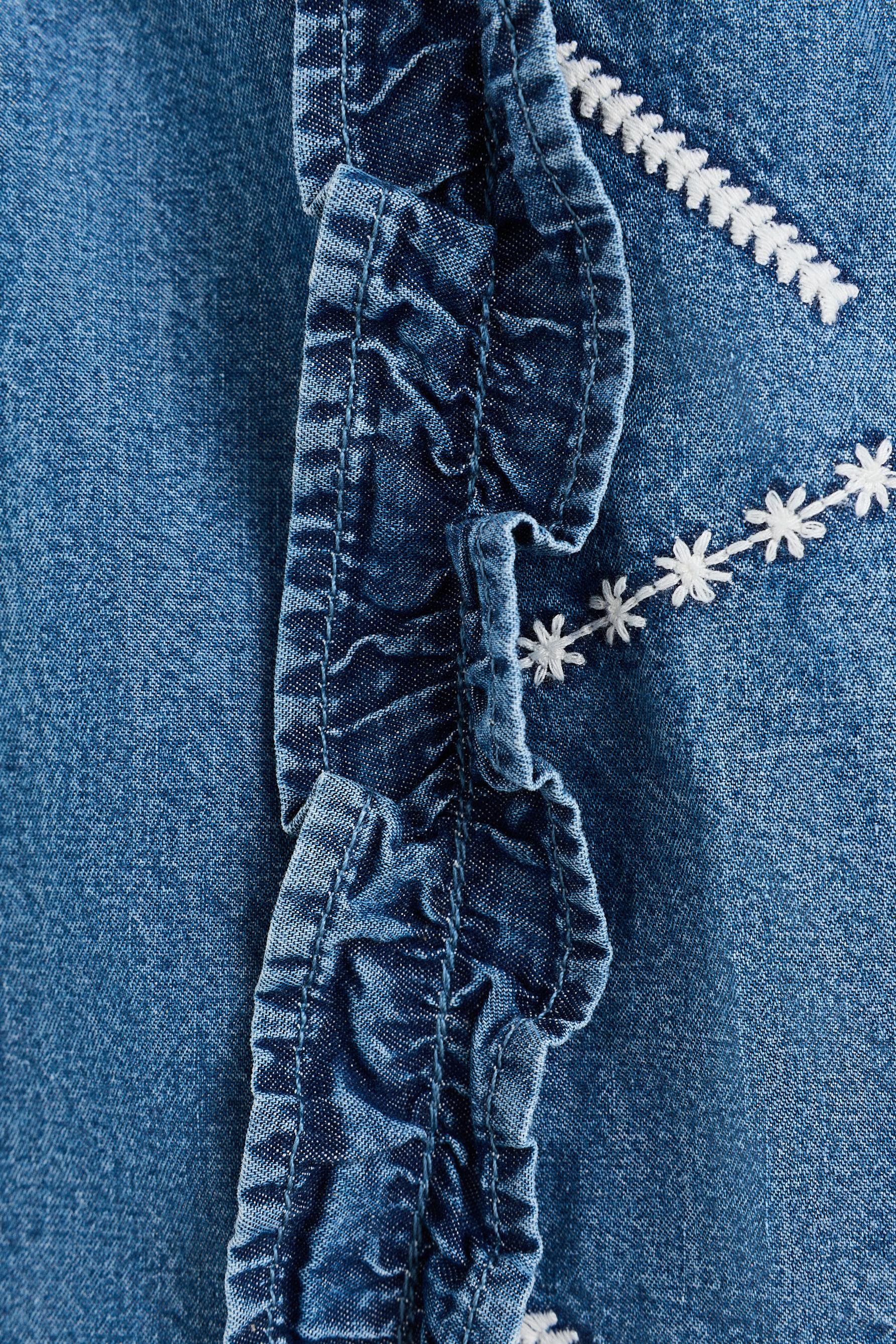 Embroidered denim top — MEDIUM BLUE