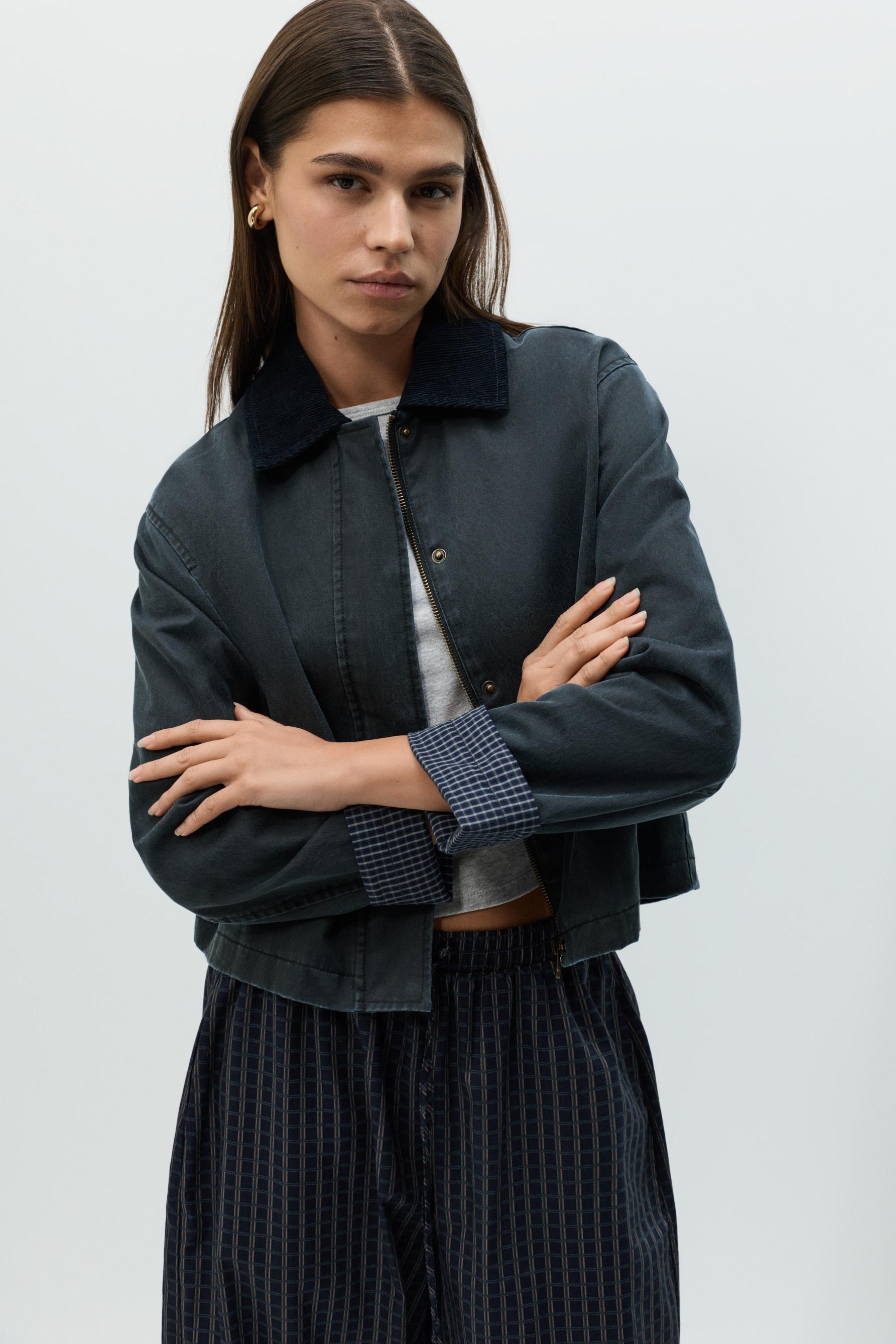 Cropped waxed jacket — DARK BLUE