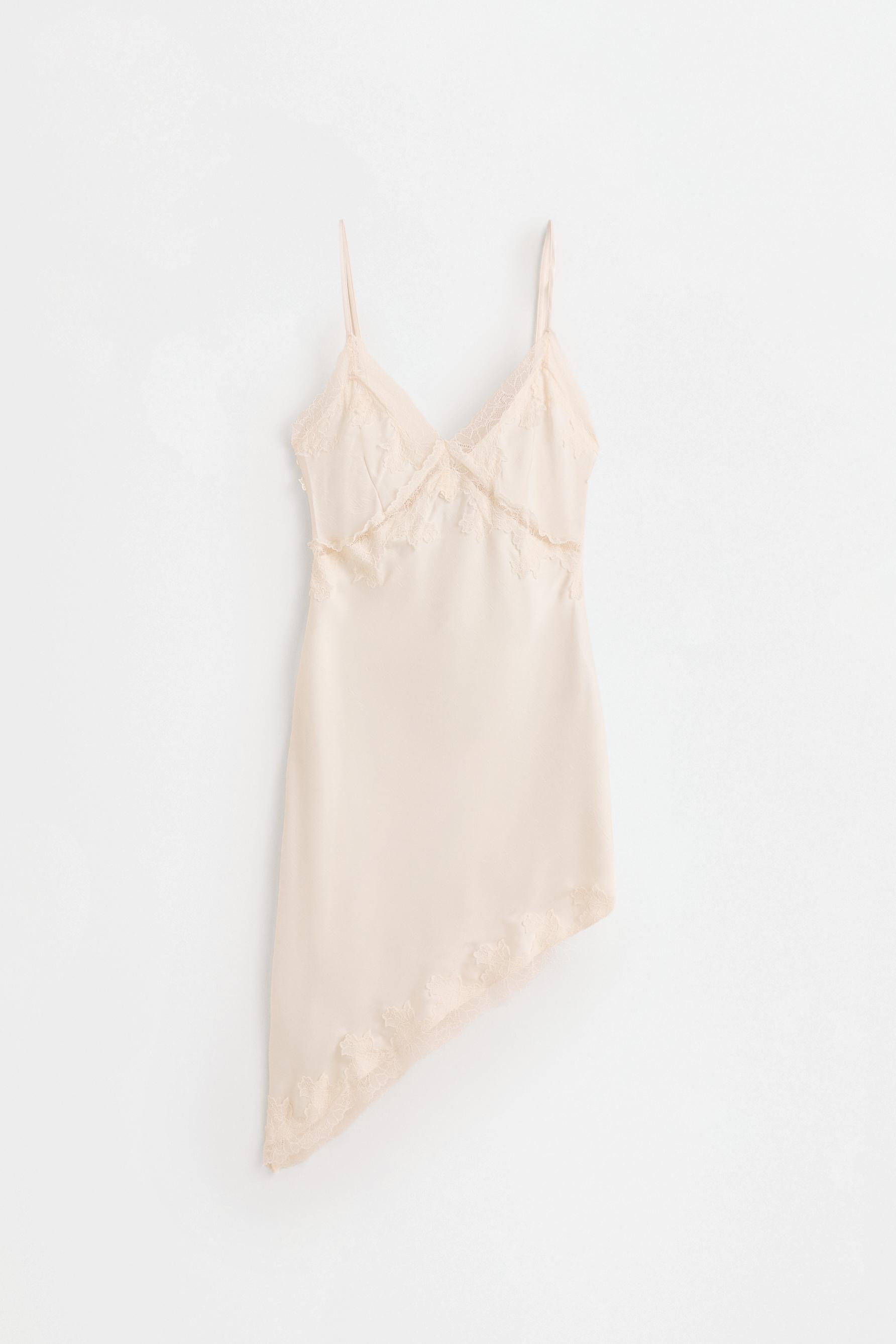 Short asymmetric slip dress — MEDIUM ECRU