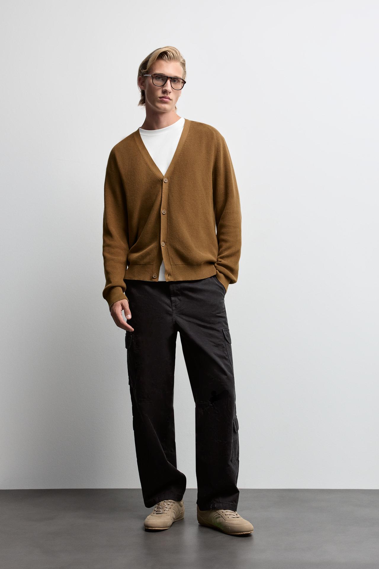 Textured cardigan — TOBACCO BROWN
