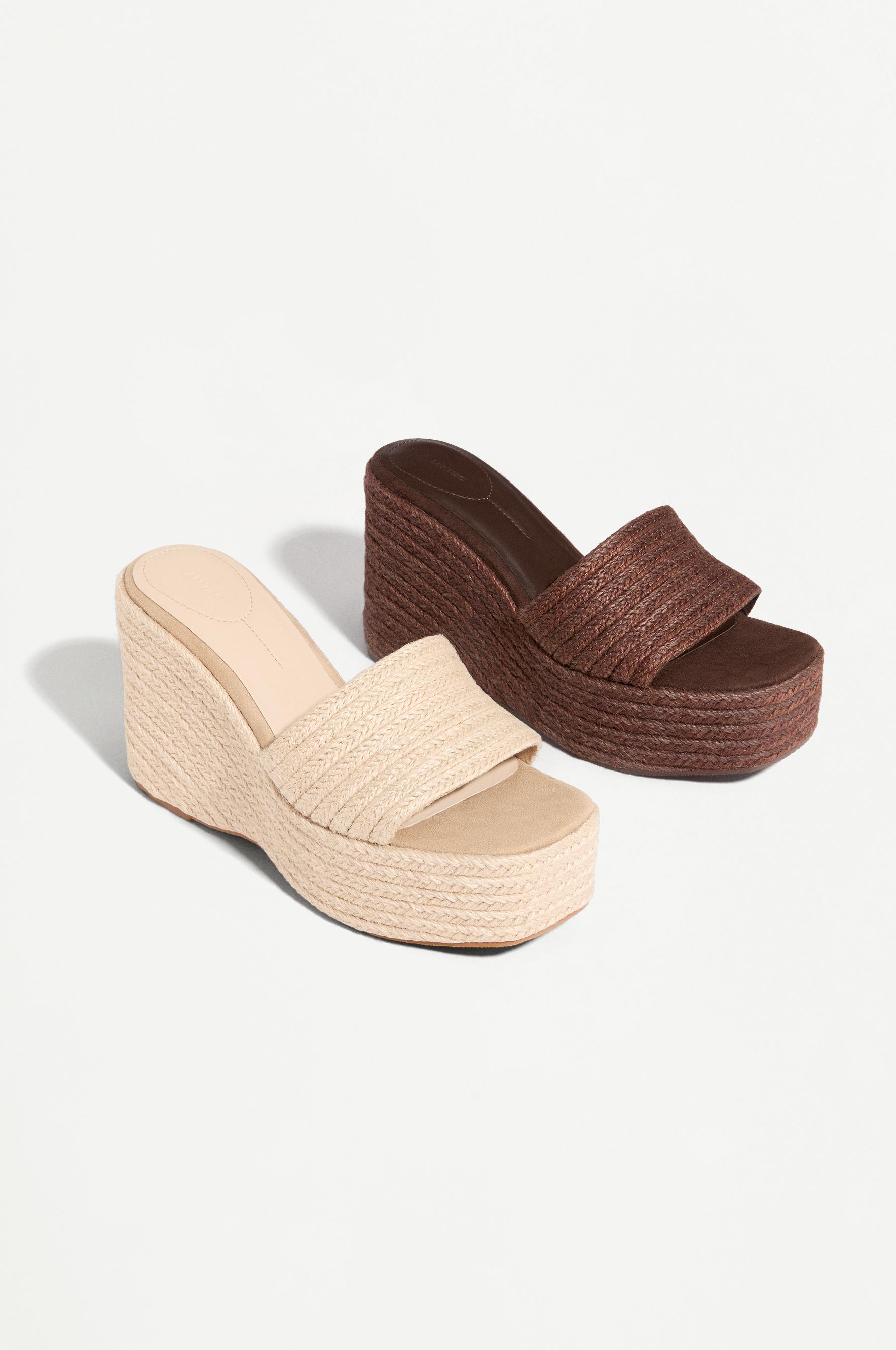 Women's raffia wedge sandals — BEIGE