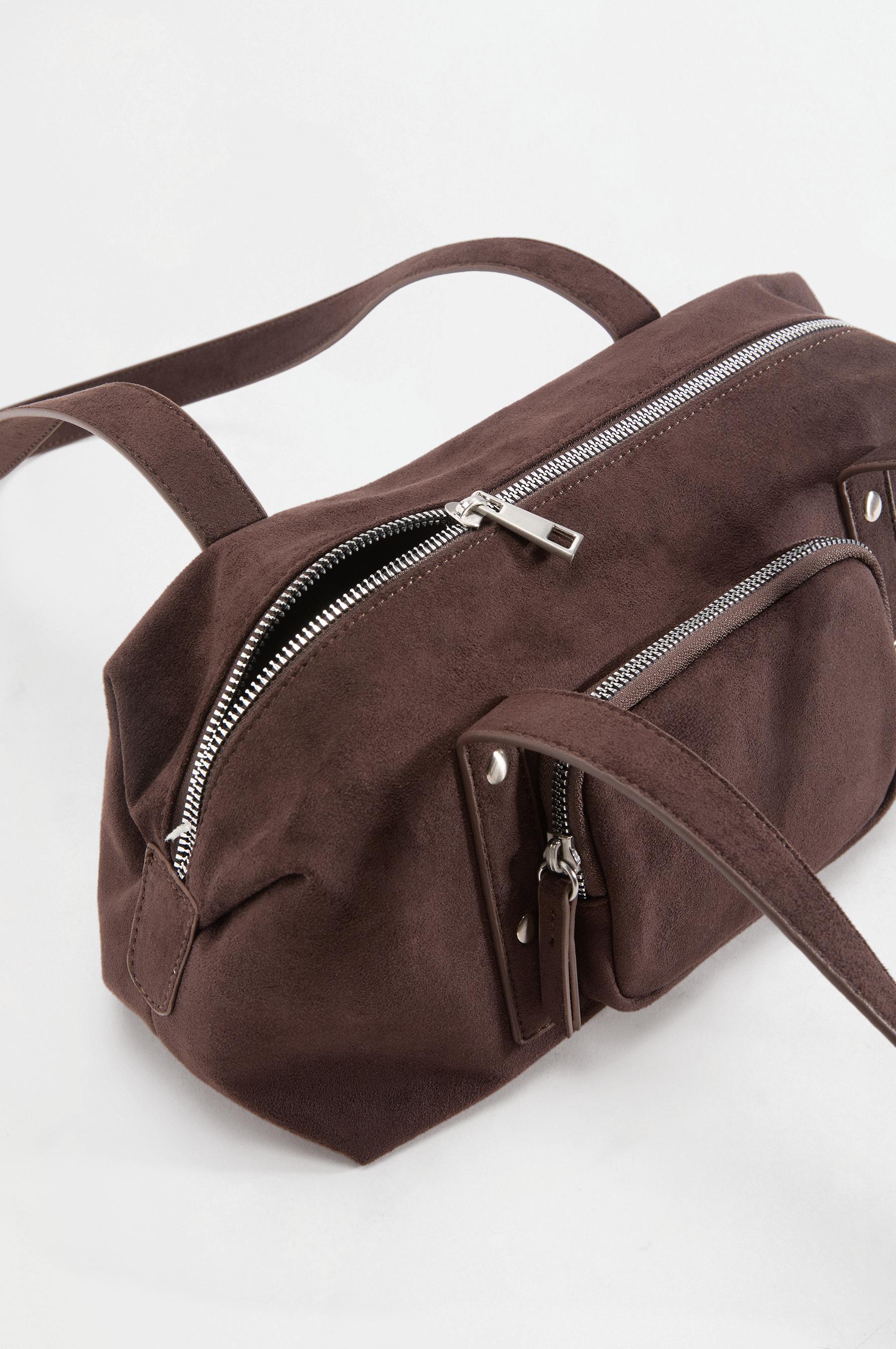 Faux suede shoulder bag — BROWN