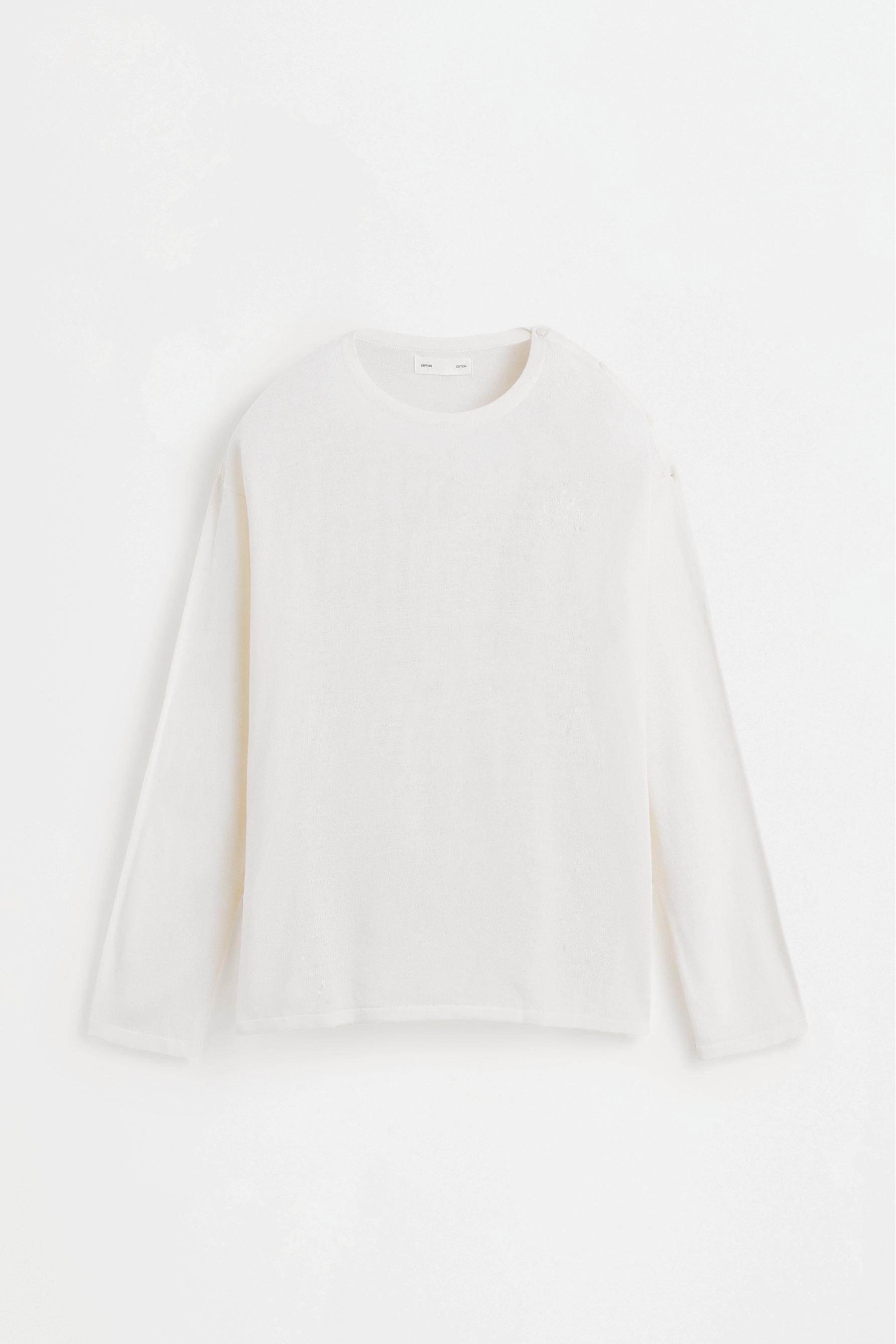 Textured buttoned T-shirt with linen — OFF WHITE