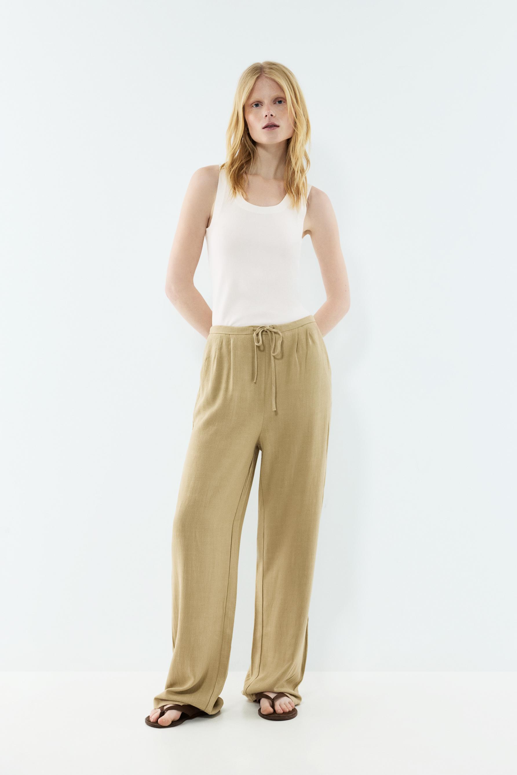 Rustic wide-leg trousers — PALE KHAKI