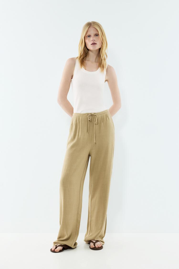 Rustic wide-leg trousers — PALE KHAKI